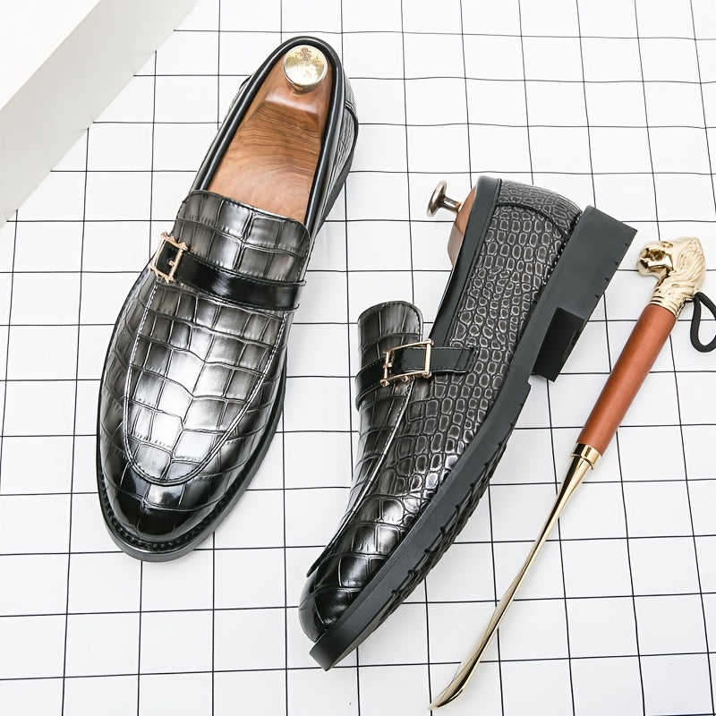 Gentleman Footwear Slip On Loafers Crocodile Texture Buckle