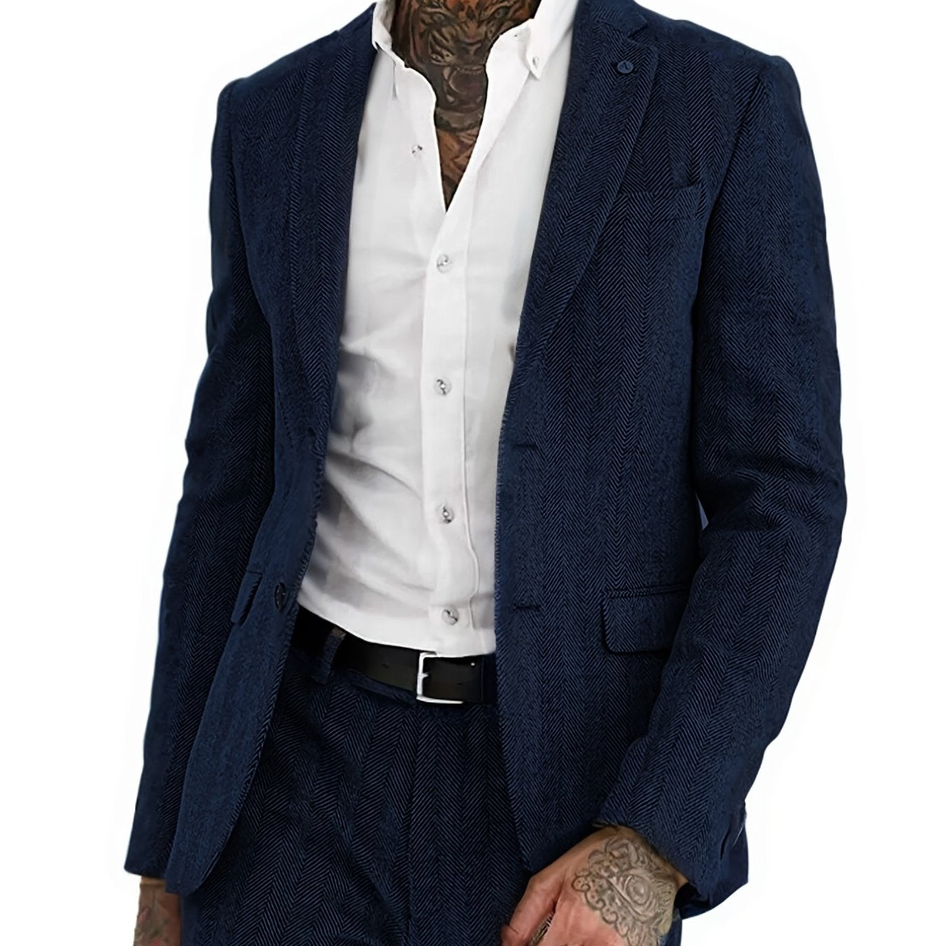 Men's Wool Blend Tweed Suit Herringbone Formal Wedding Event