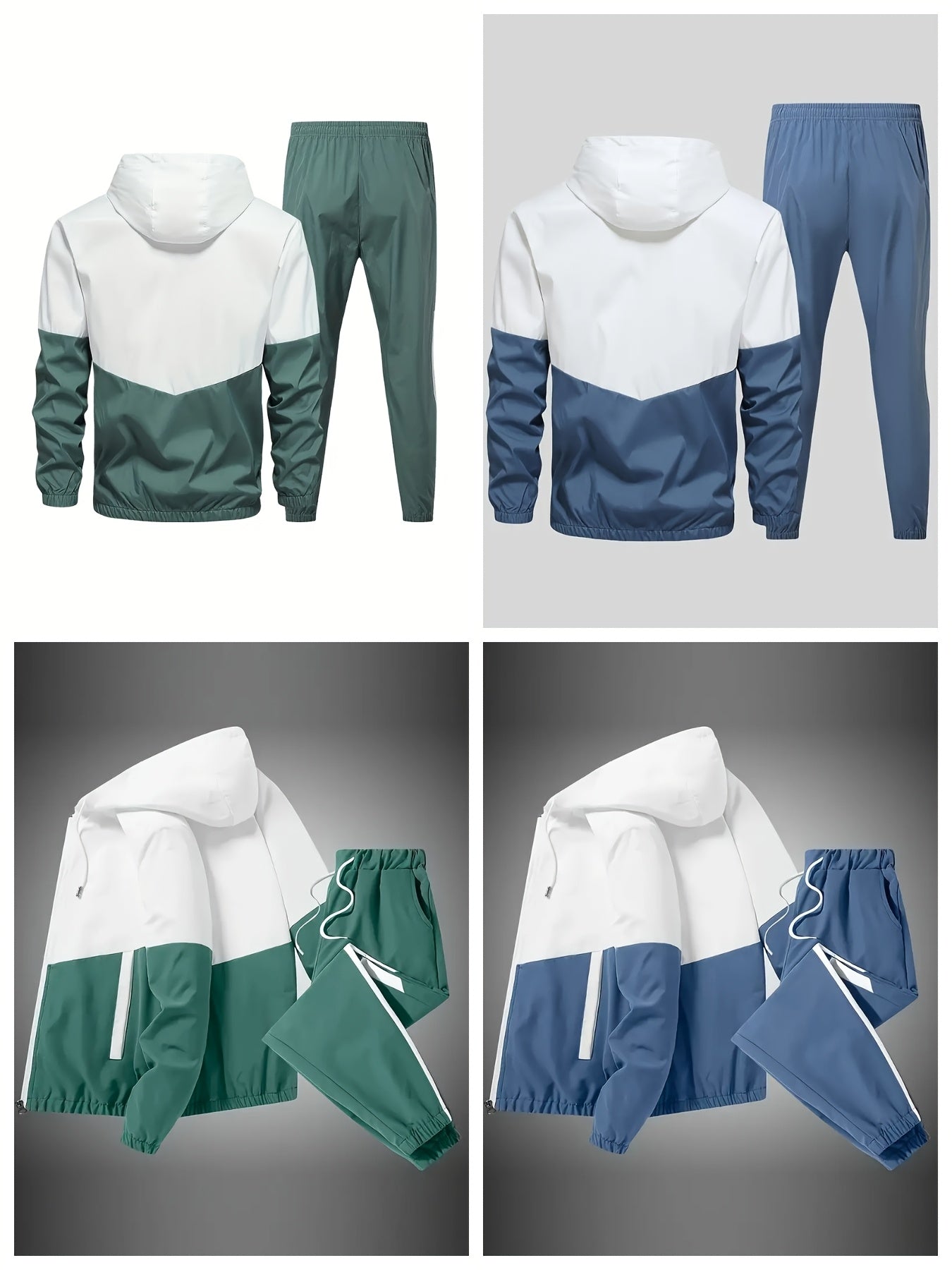 Men Hooded Sports Suit Set Jacket And Drawstring Pants