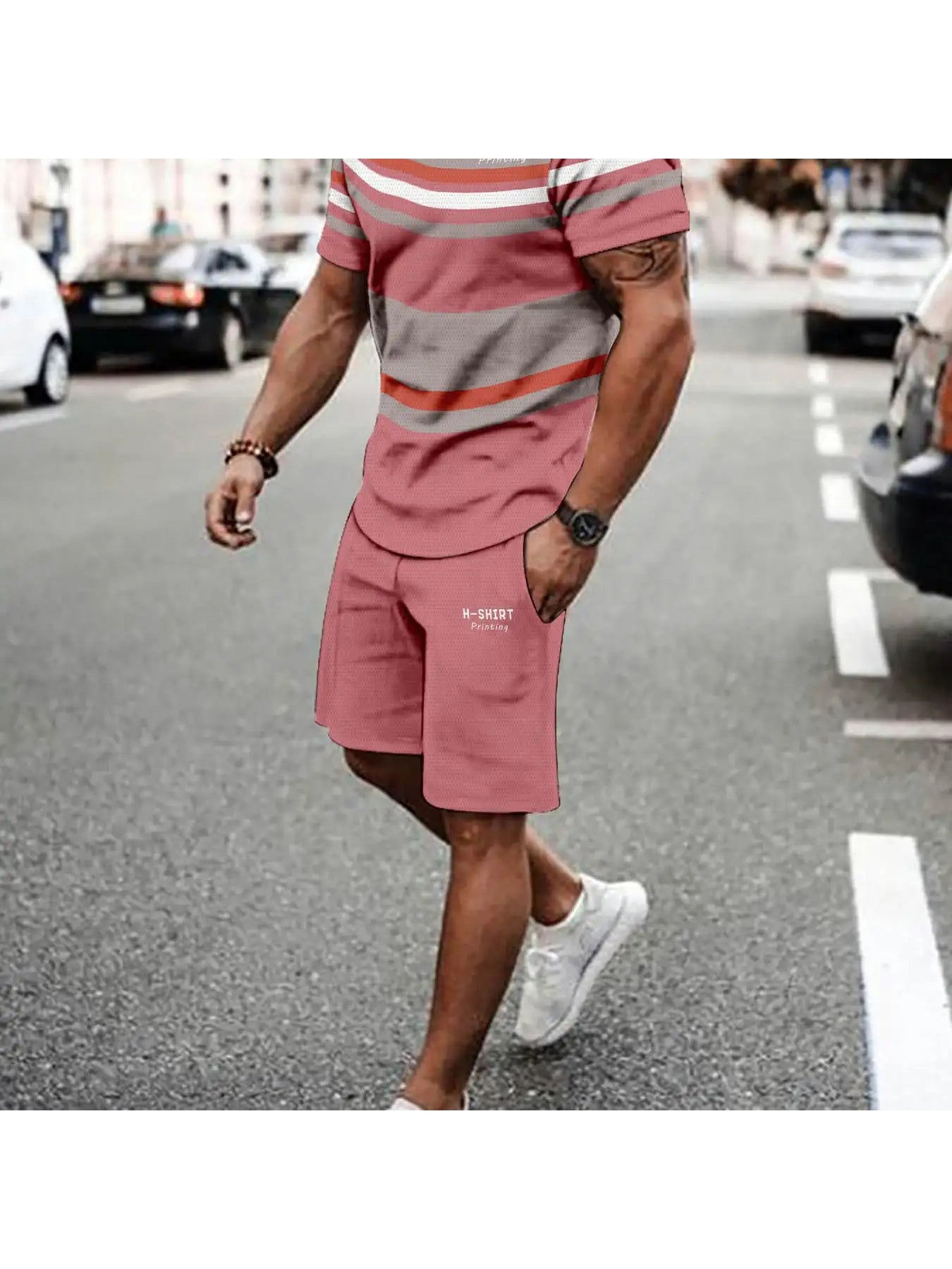 Mens Striped Athletic Set 2pc Breathable Polyester Quick Dry