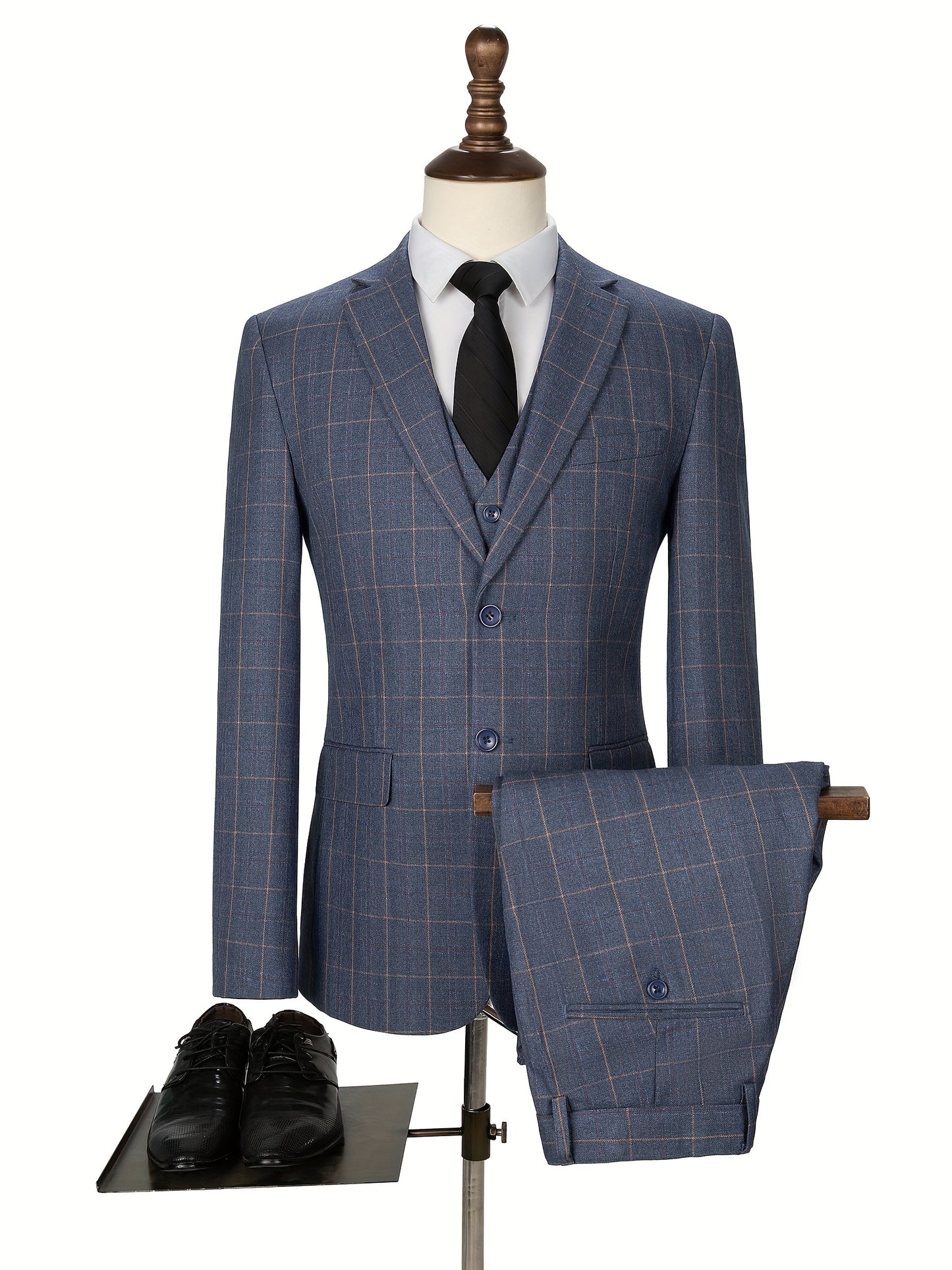 LYNERUN 3 Piece Suit Set Men Slim Fit Blazer Vest Pants