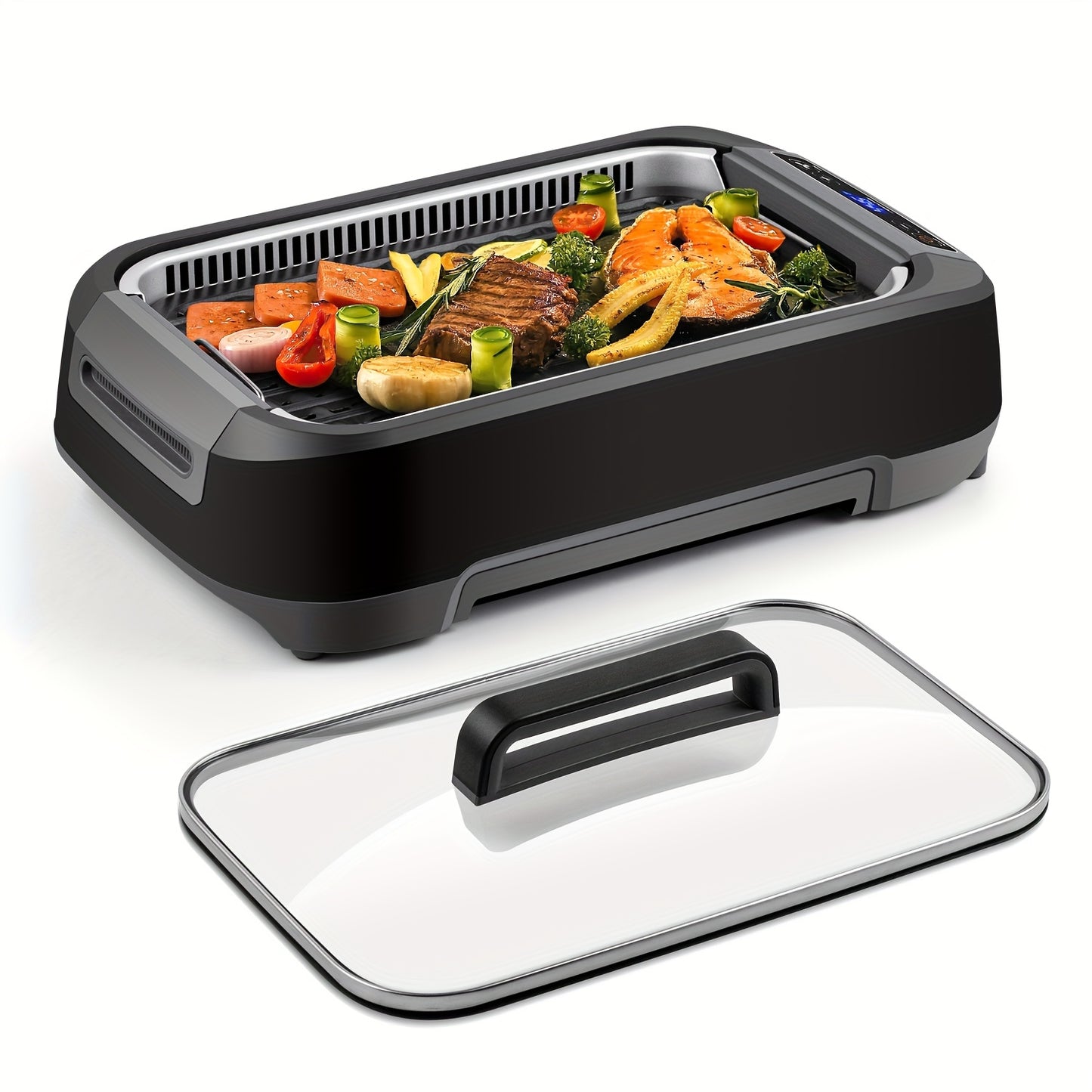 Smokeless Indoor Grill 1500W With LED Display Glass Lid