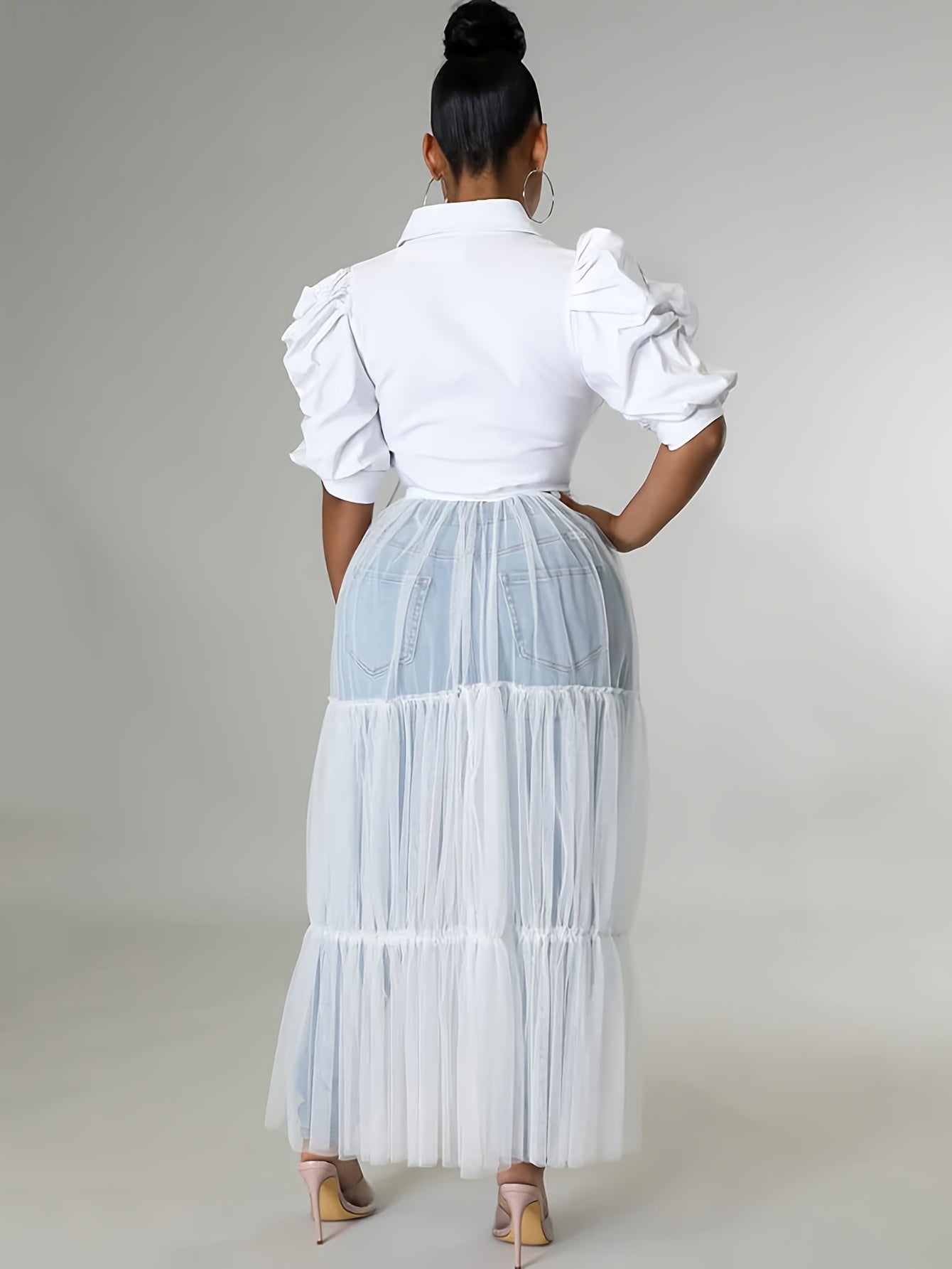 Lapel Collar Fit And Flare Dress Women Short Sleeve Spandex