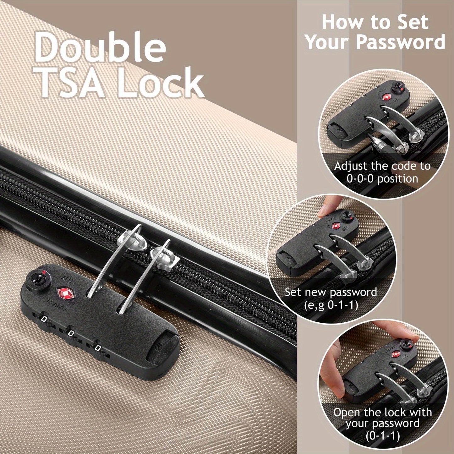 LEADZM Three Piece Nested Spinner Luggage Set With TSA Lock