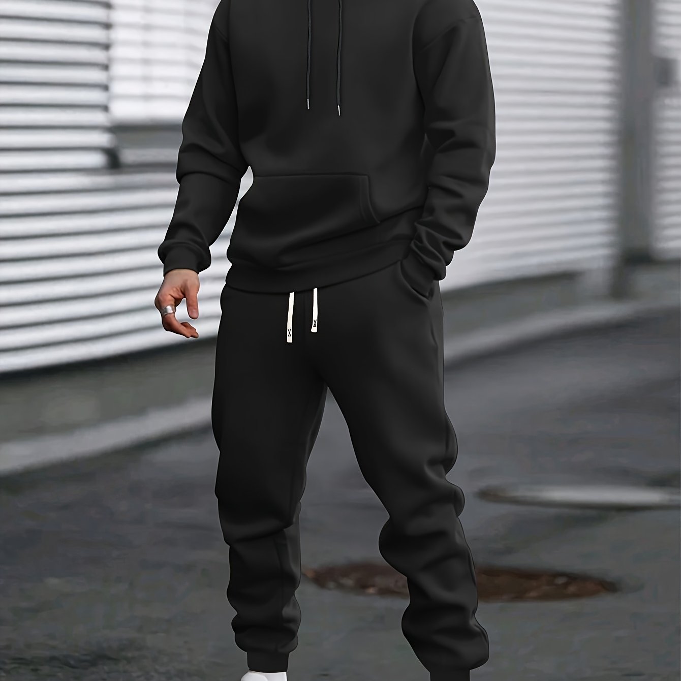 Men's Sports Hooded Sweatshirt Sweatpants Set Polyester