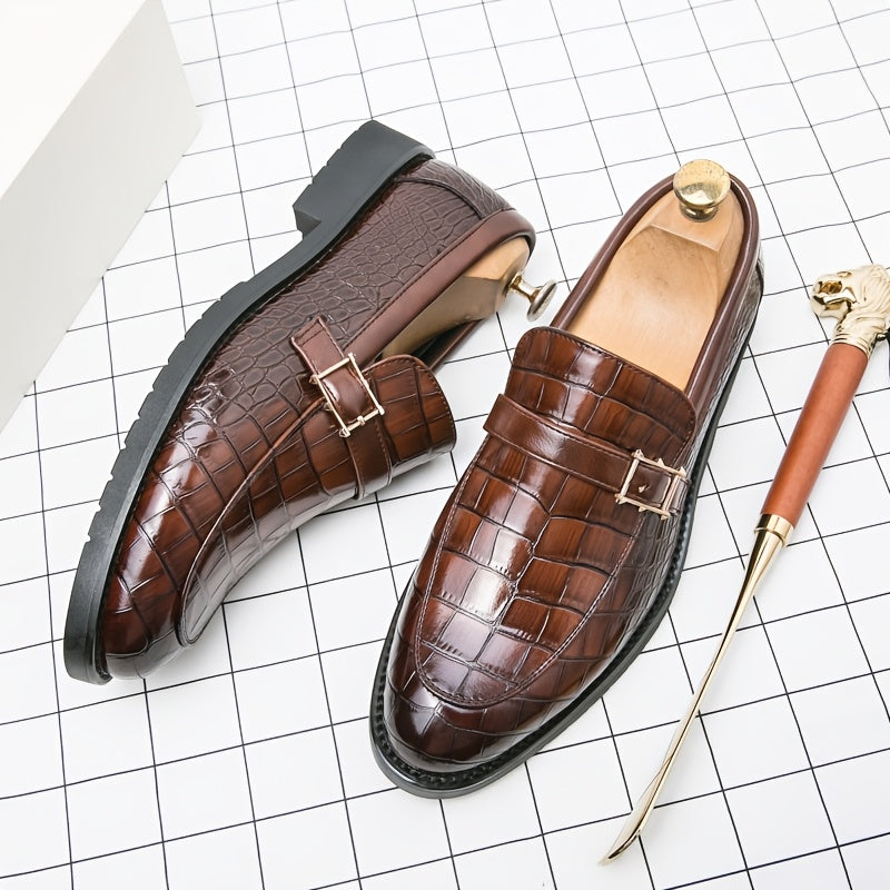 Gentleman Footwear Slip On Loafers Crocodile Texture Buckle