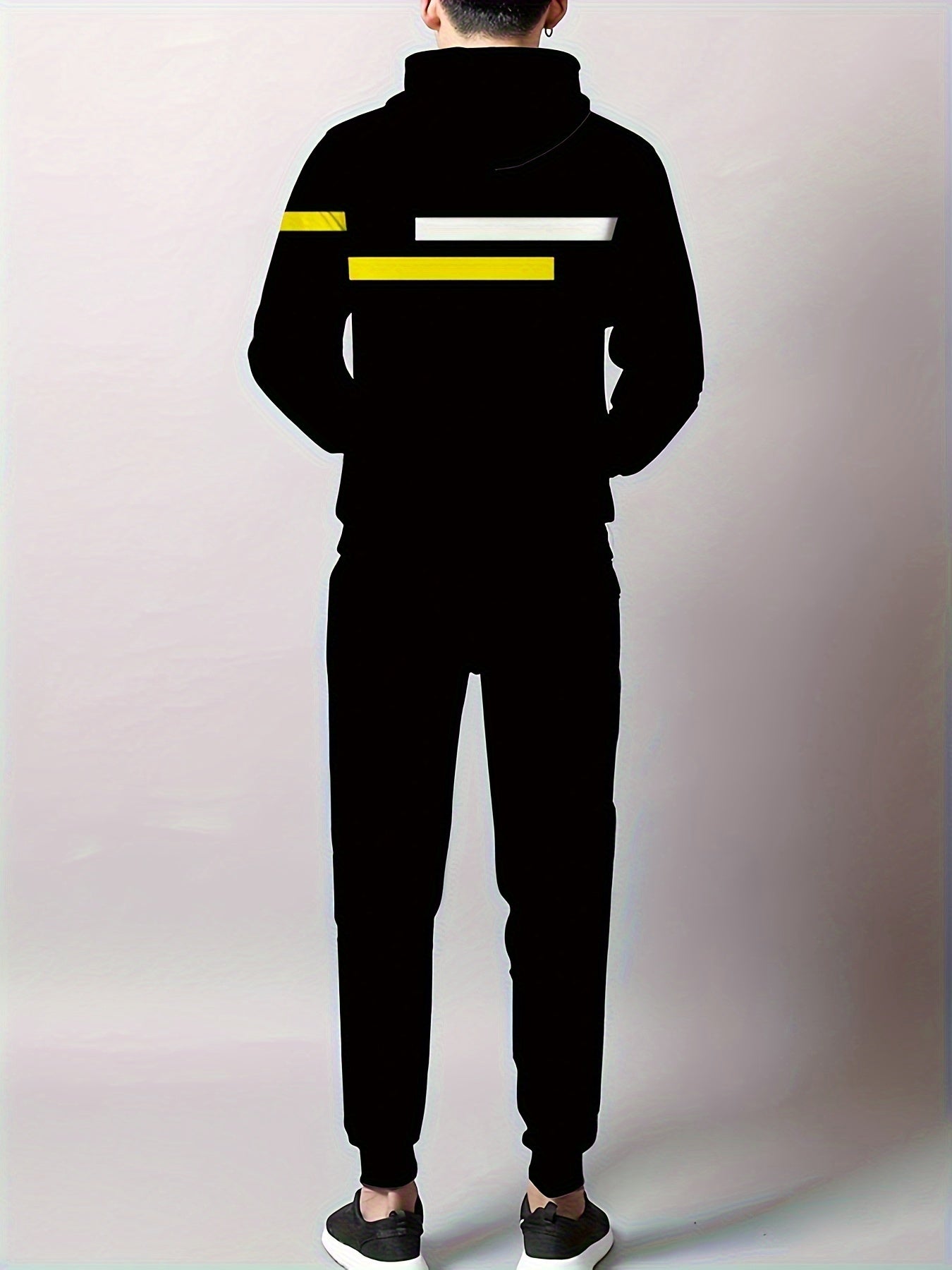 Mens Striped Digital Print Hooded Tracksuit Set For Spring