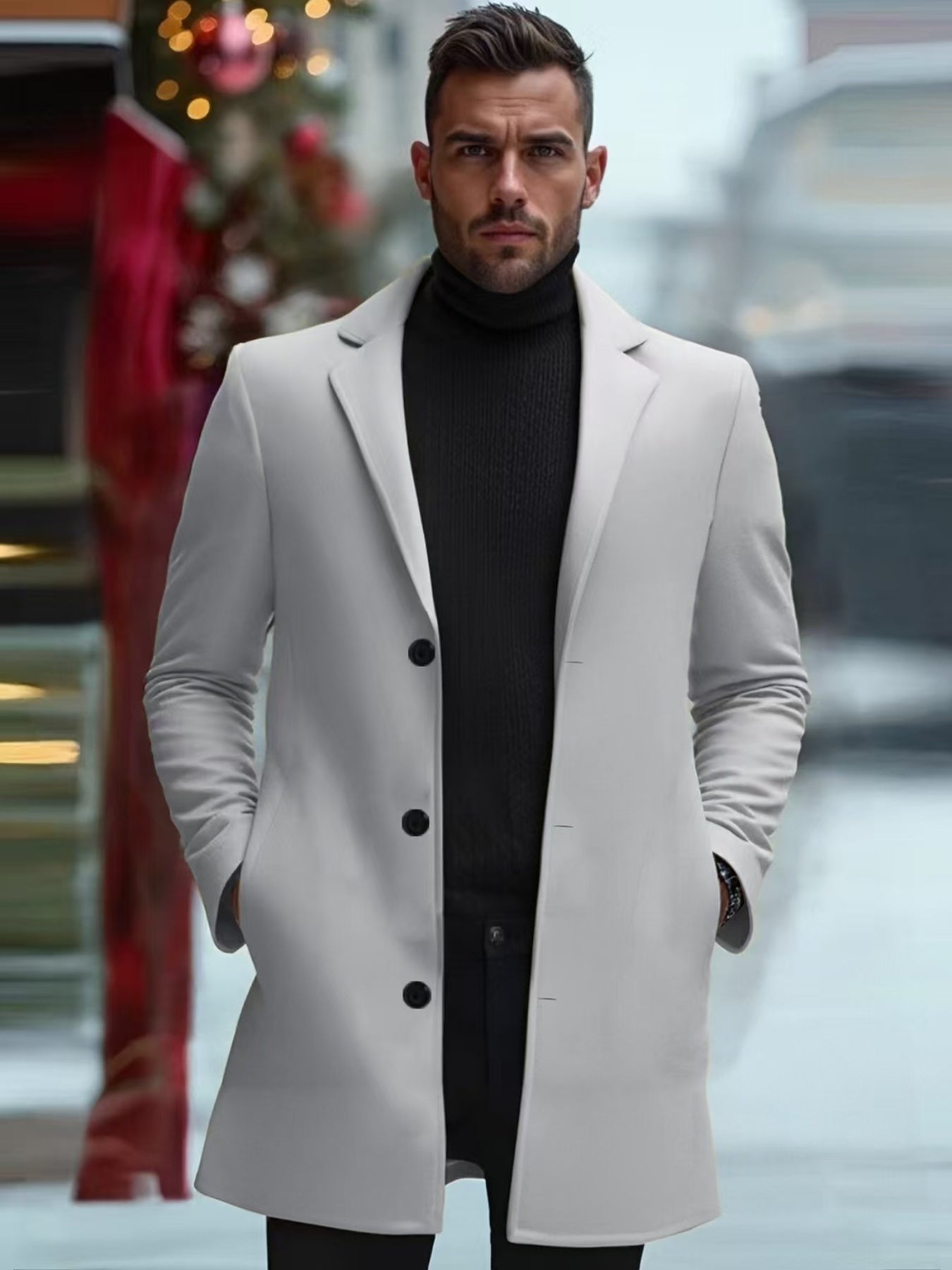 Slim Fit Fleece Coat With Lapel Collar Blazer Style Jacket