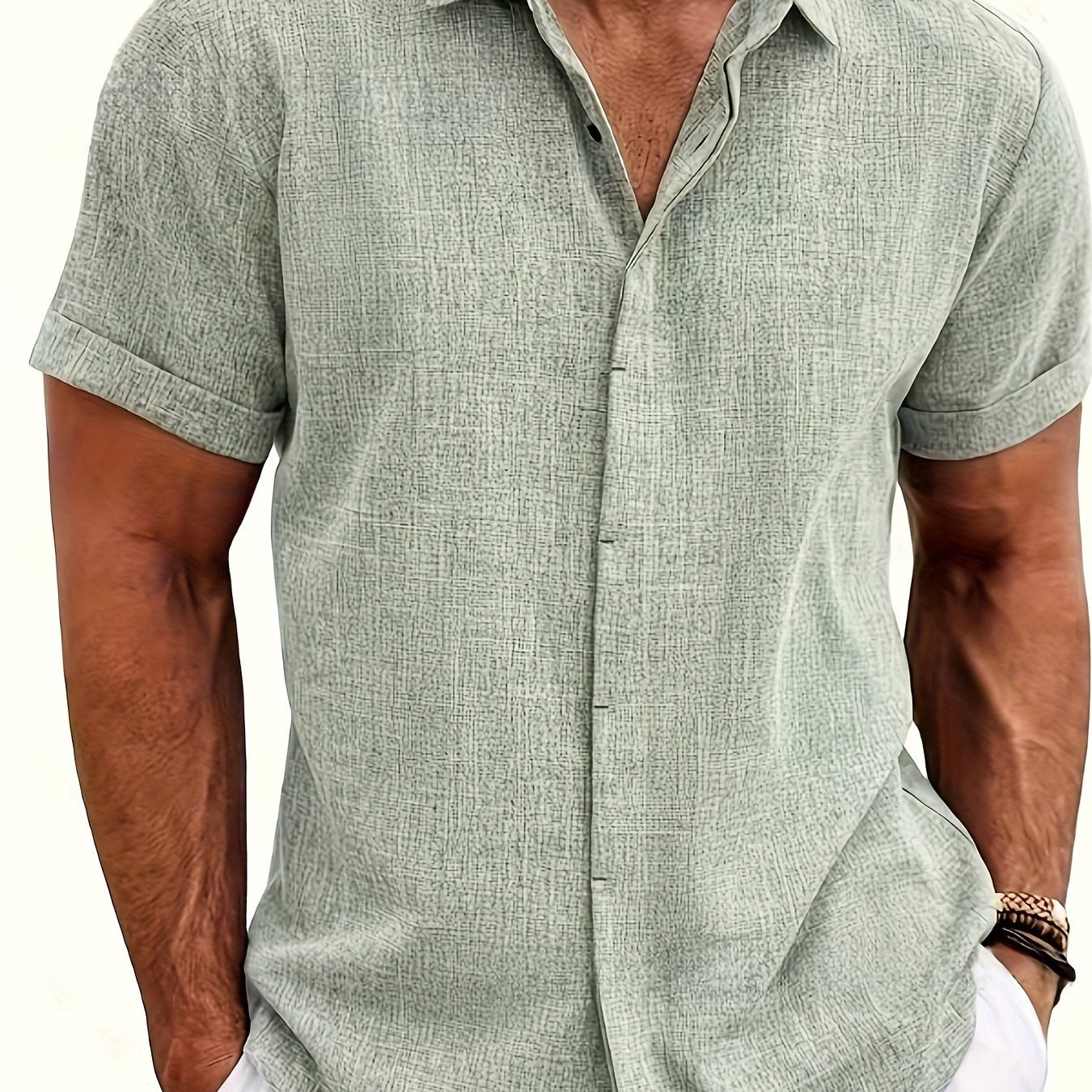 SCACTO Men's Lapel Short Sleeve Shirt Polyester Summer