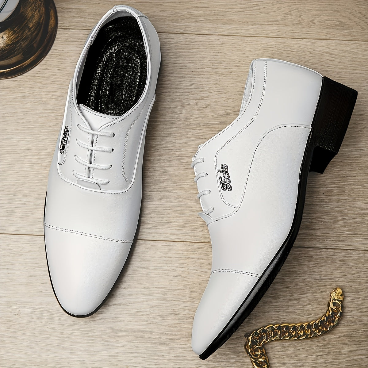 Mens White Slip On Dress Shoes With Glossy Pointed Toe