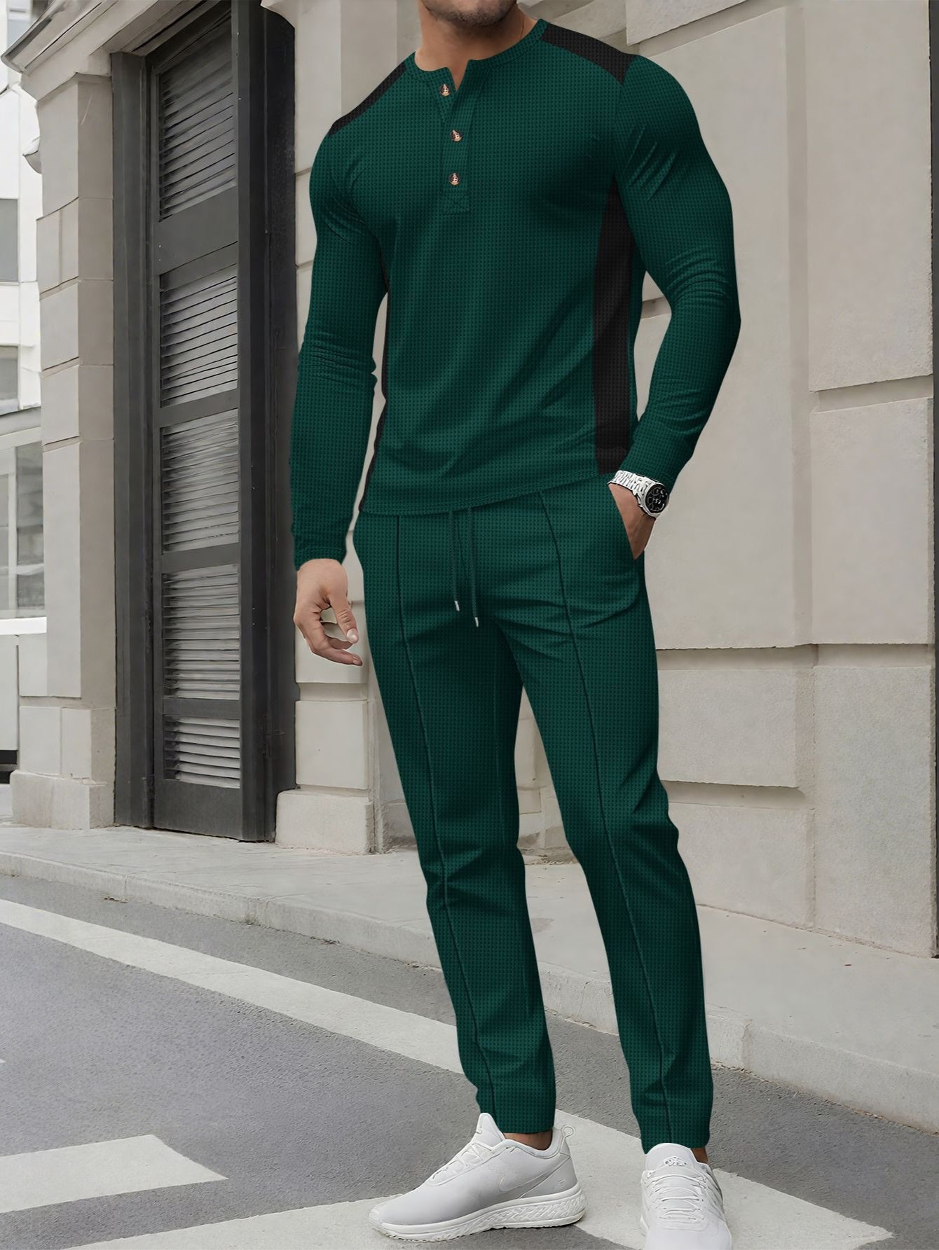 Mens Slim Fit Sweatshirt And Pants Set With High Neck