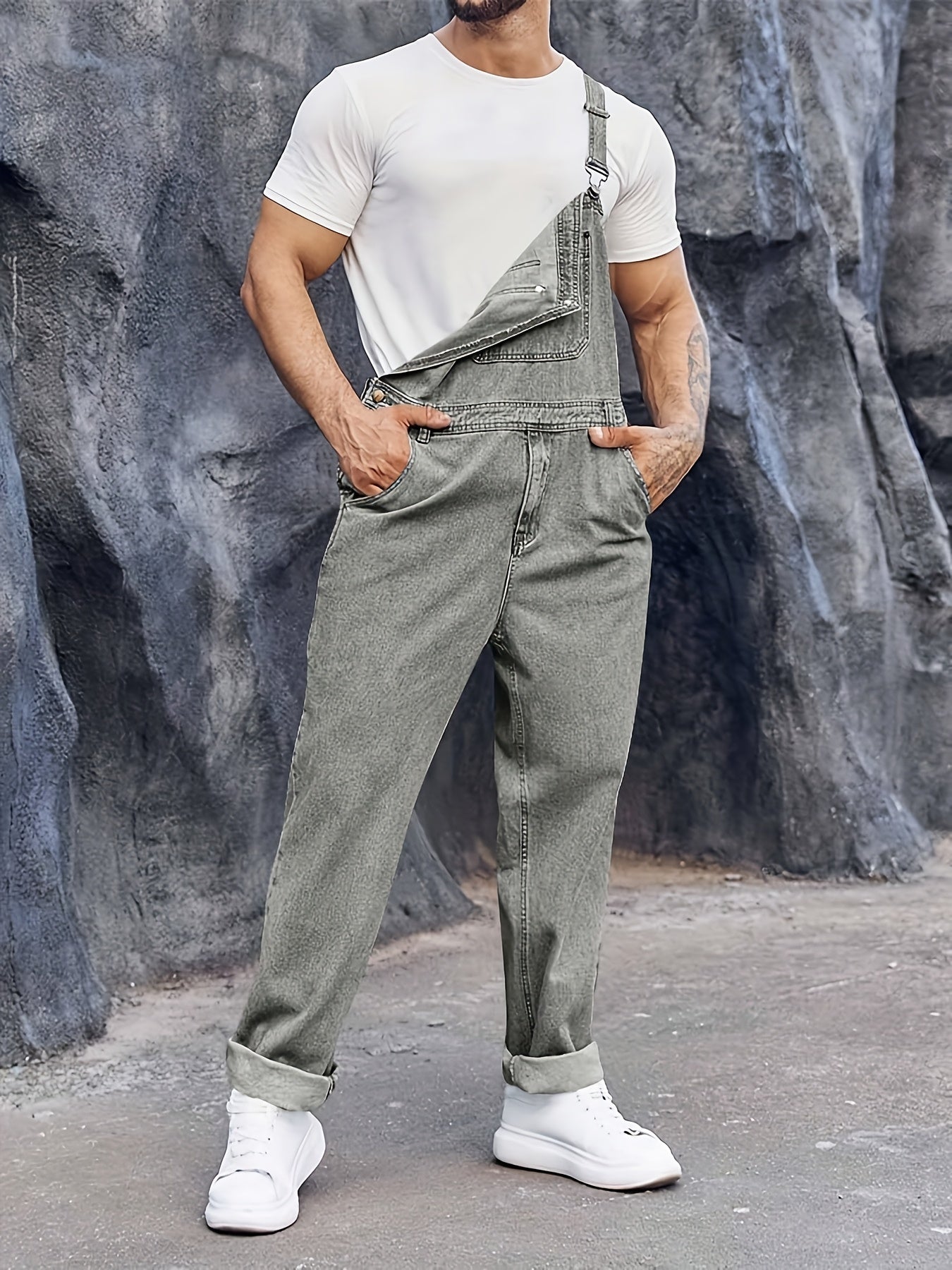Men's Denim Bib Overalls Straps Boot Cut Casual Jumpsuit