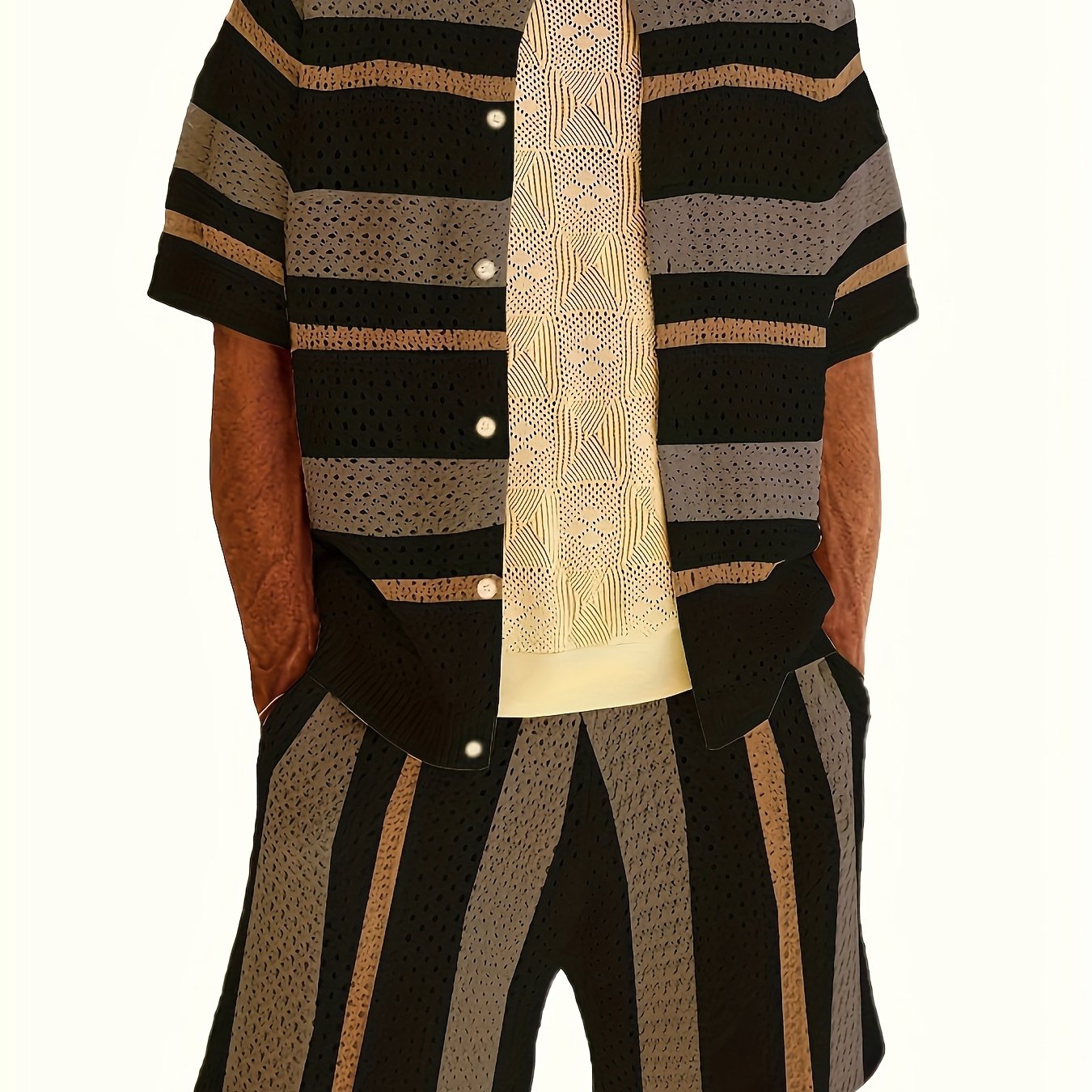 Mens Loose Gulda Suits With Stand Collar Pocket Detail