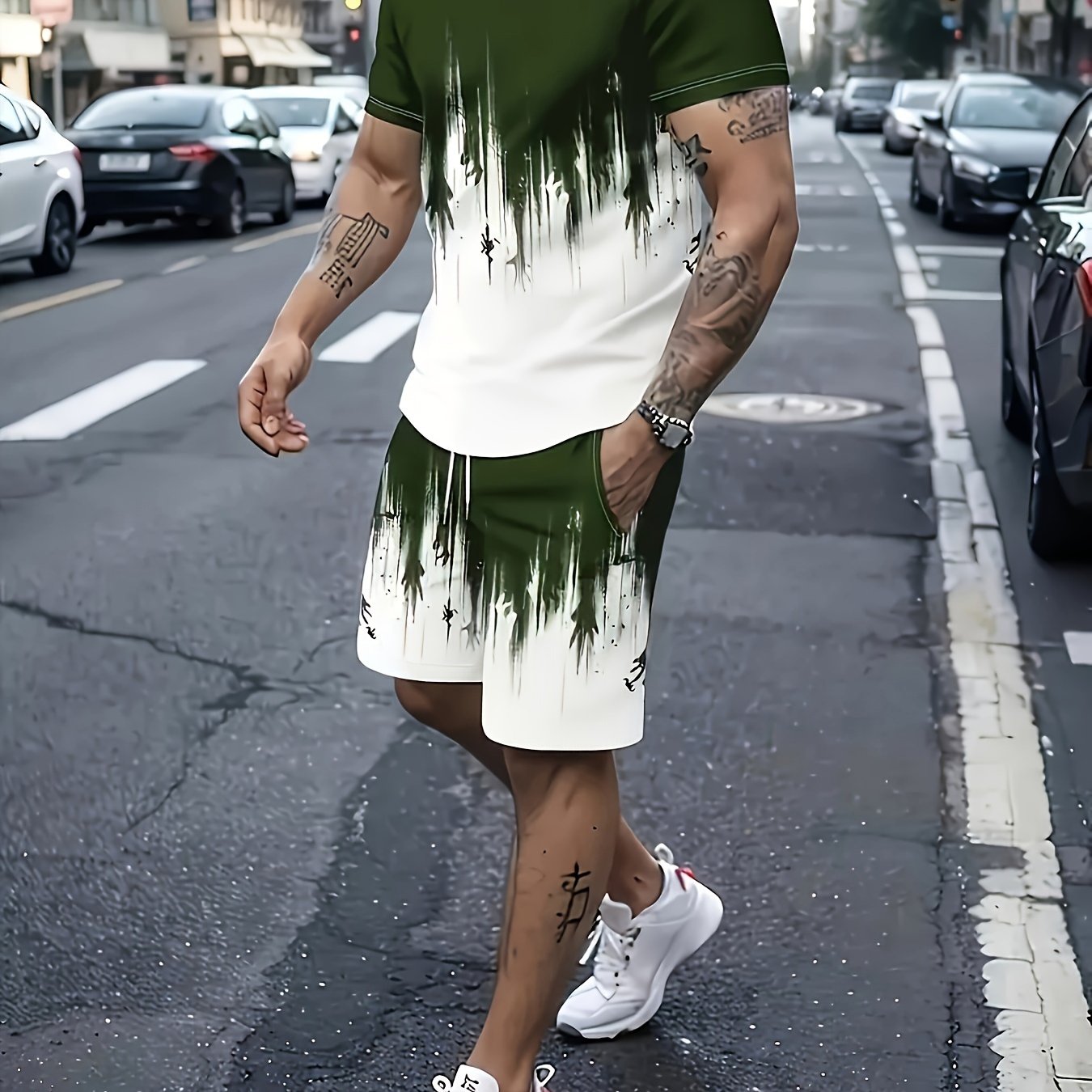 3D Pattern Print Men Two Piece Casual Tee And Shorts