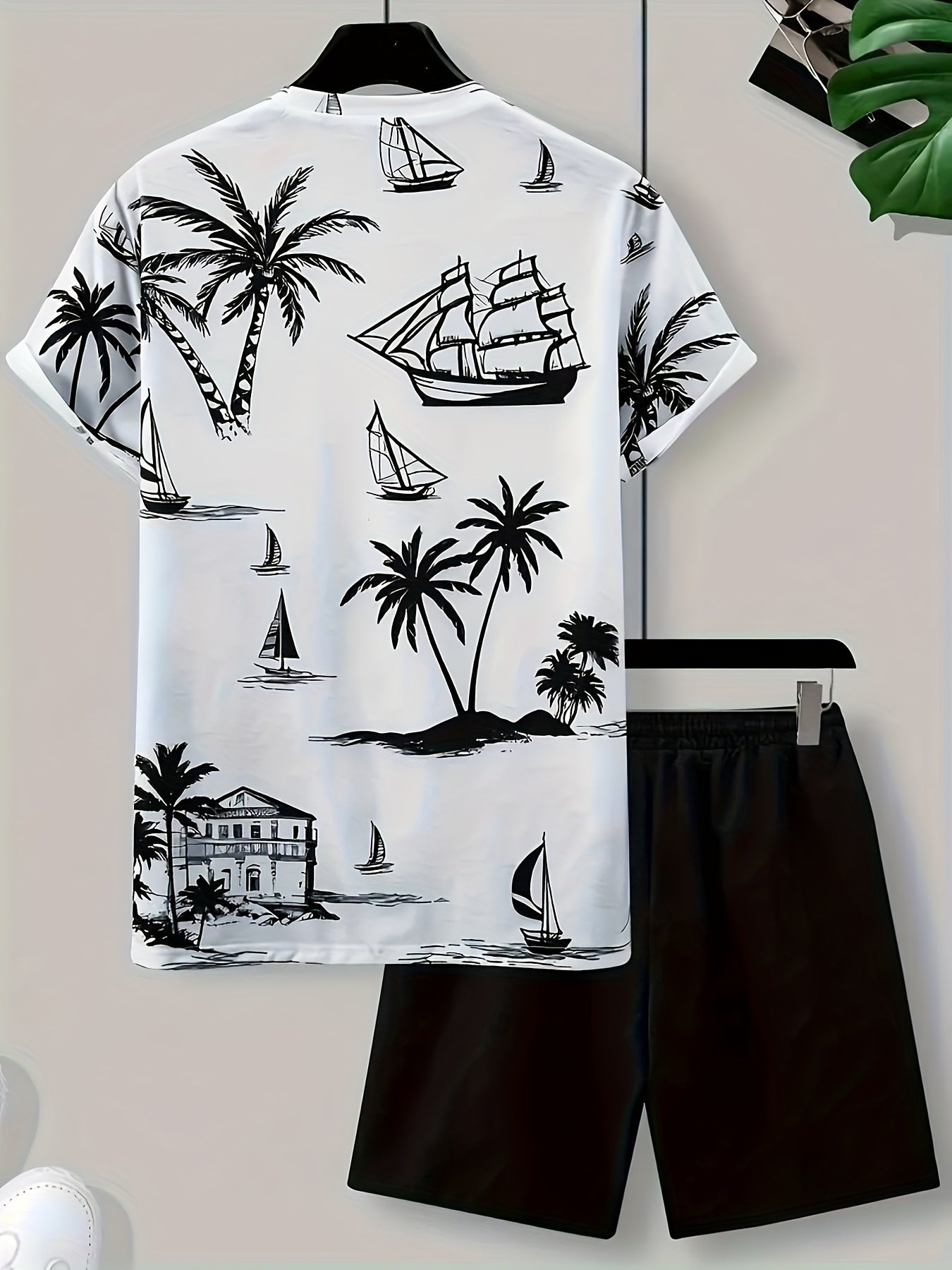 Mens Tropical Palm Nautical Print Tee And Shorts Set