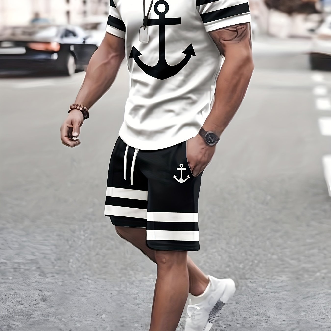 Pirate Theme Men Casual 2pcs T Shirt And Shorts Set
