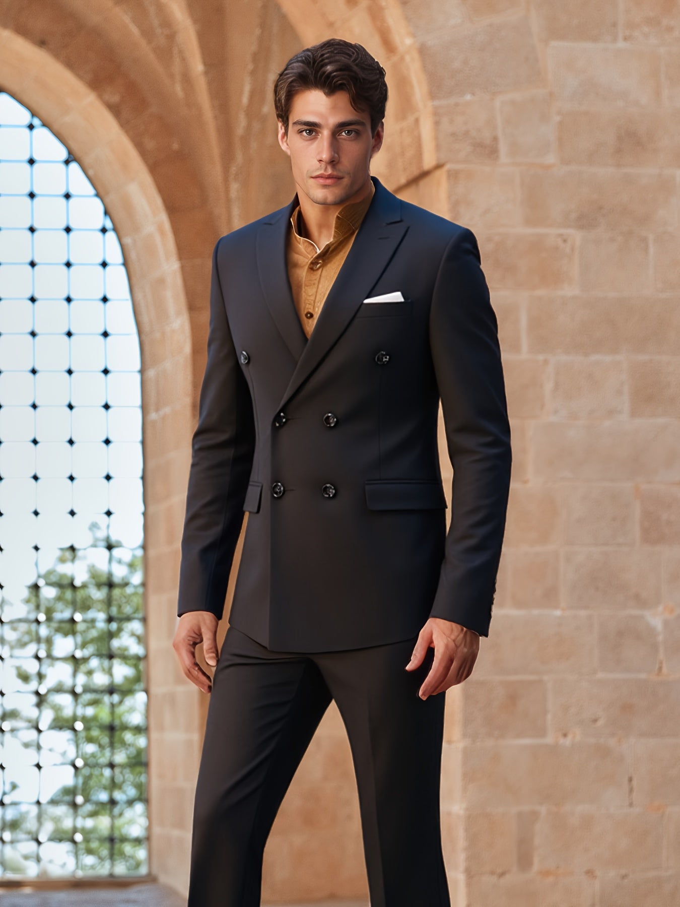 Men's Slim Fit Suit Set Notch Lapels Double Breasted