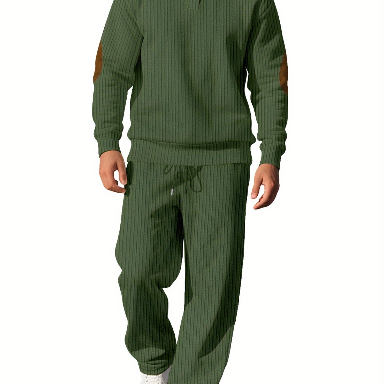 Men's Two Piece Casual Suit Stand Collar Jacquard Knit Set