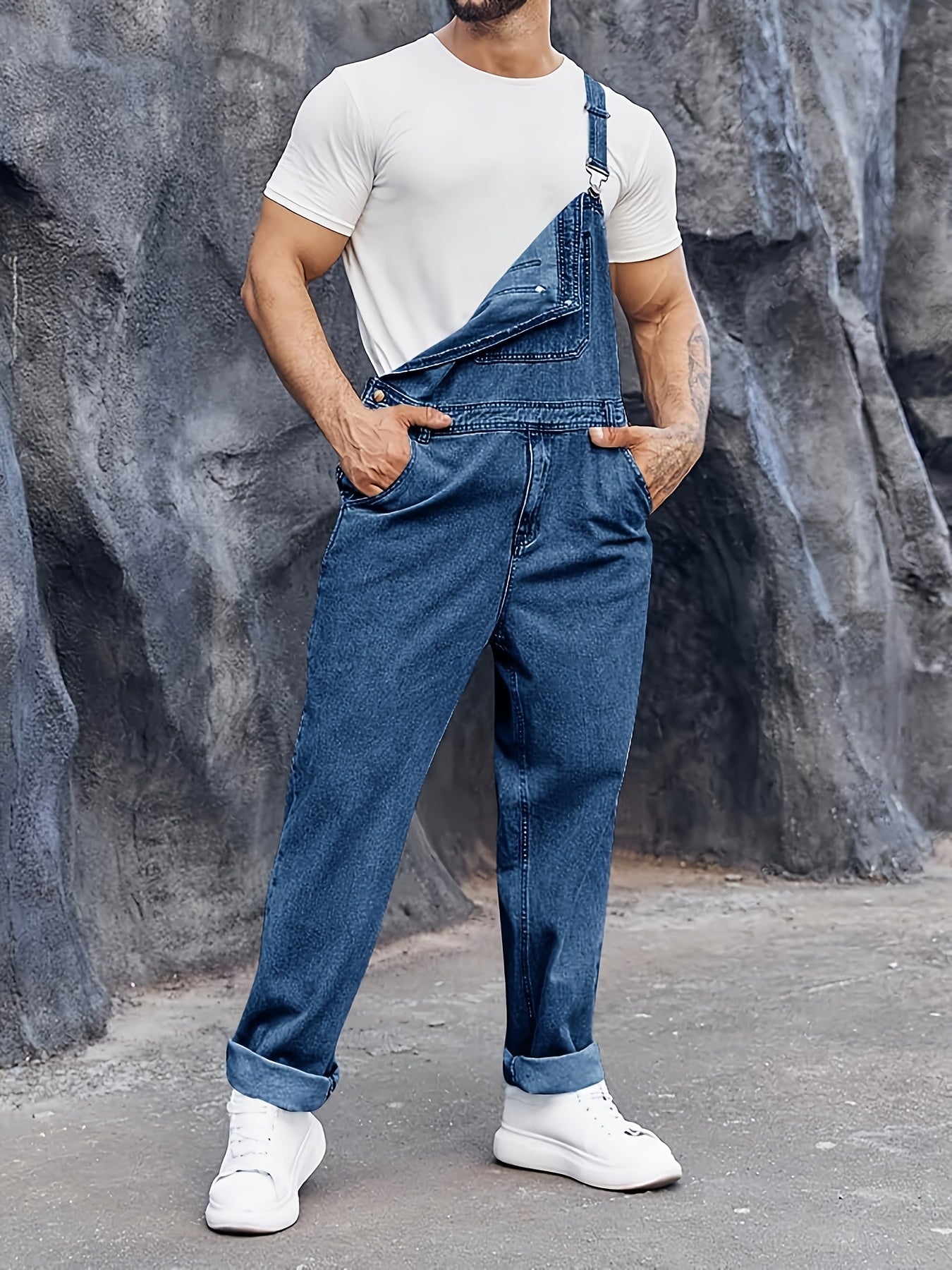 Men's Denim Bib Overalls Straps Boot Cut Casual Jumpsuit