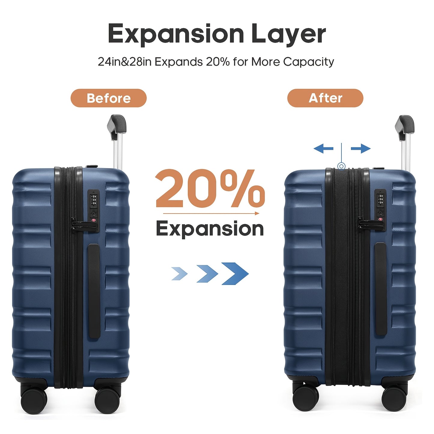 Suitcase Set 6pcs, 20/24/28 IN Expandable Carry On Luggage With TSA Lock Spinner Wheels Telescopic Handle, PC Hard Shell Luggage Set