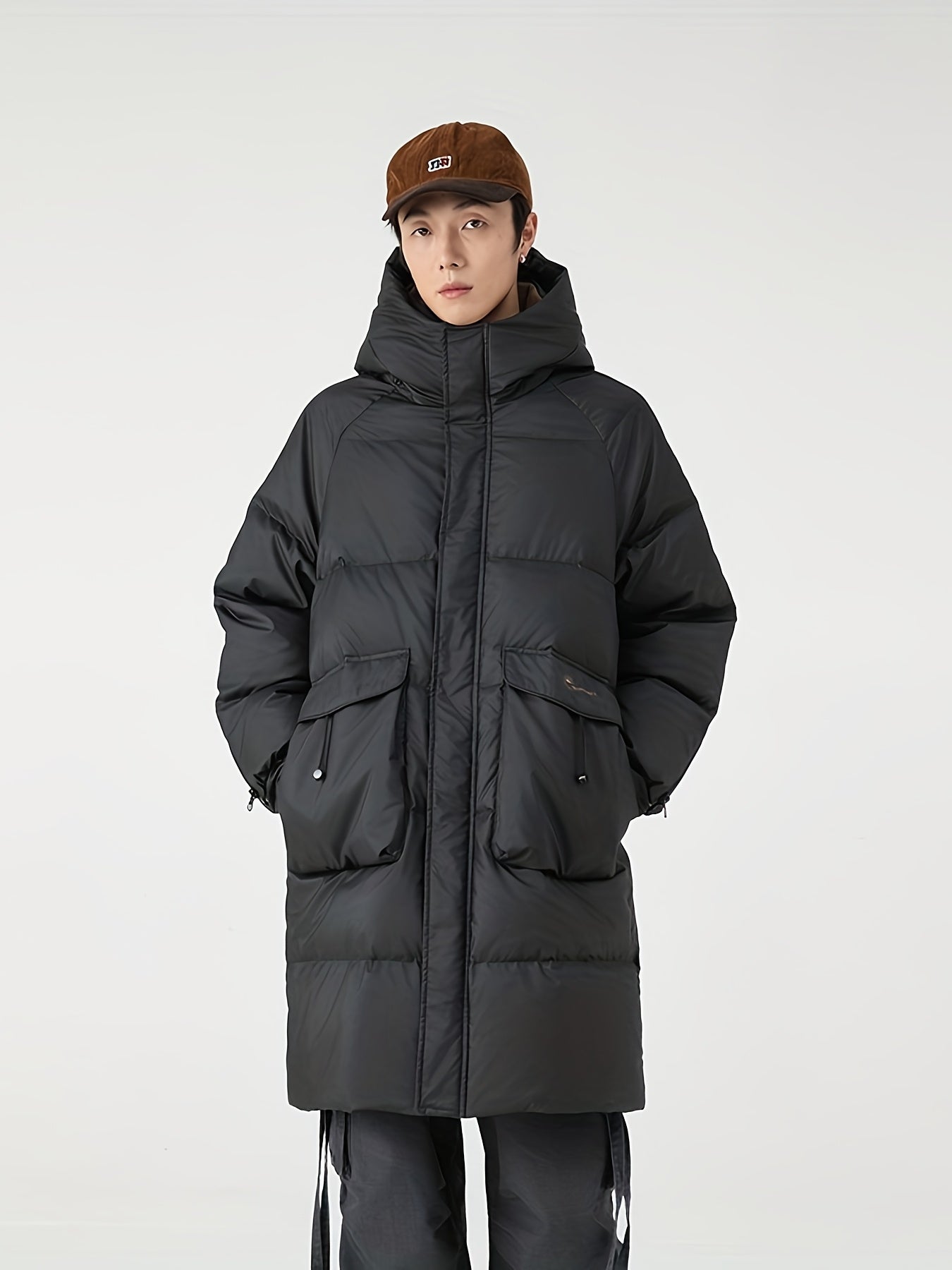 Mens Long Hooded Winter Coat Parka With Zippered Stripes