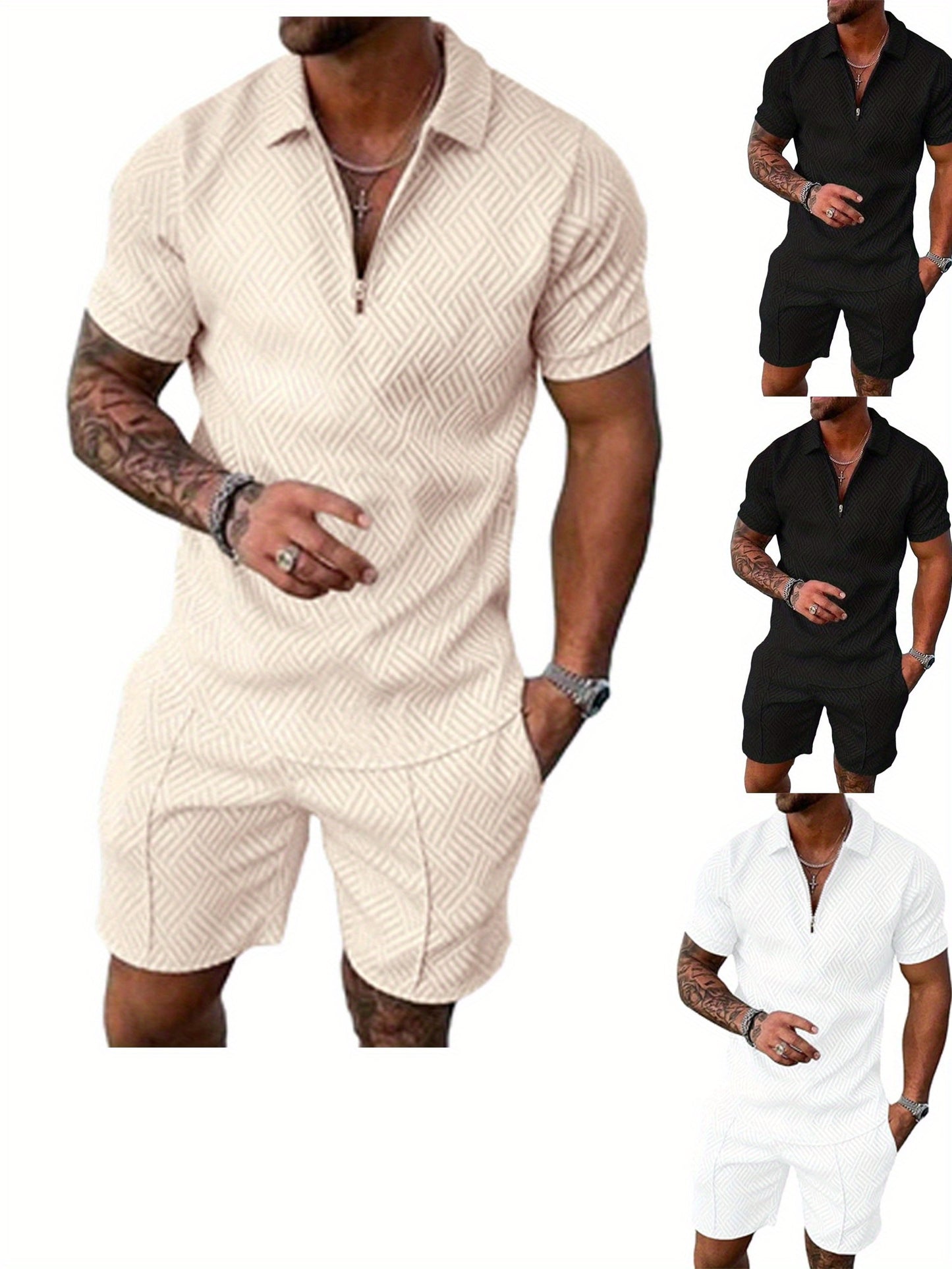 Mens Polo Shirt And Shorts Set 2Pc Casual Summer Outfit