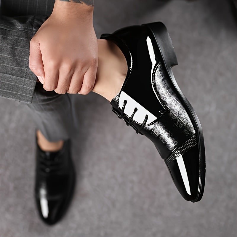 Mens Slip On Dress Shoes Glossy Finish Pointed Toe Casual