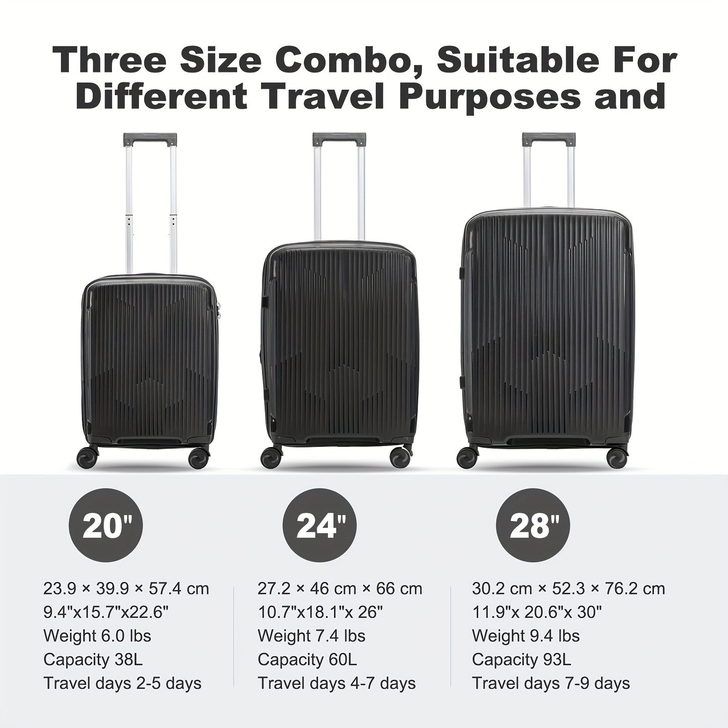 NAZHURA 3pc Luggage Set Hardshell Spinner Wheels Case Lock