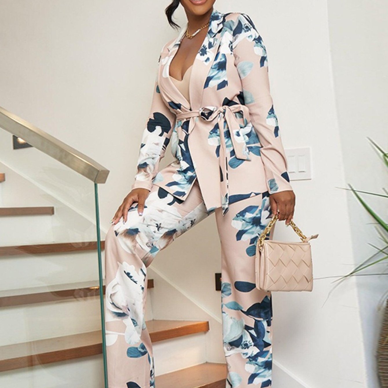 Denim Print Off Shoulder Top And Skirt Set Polyester