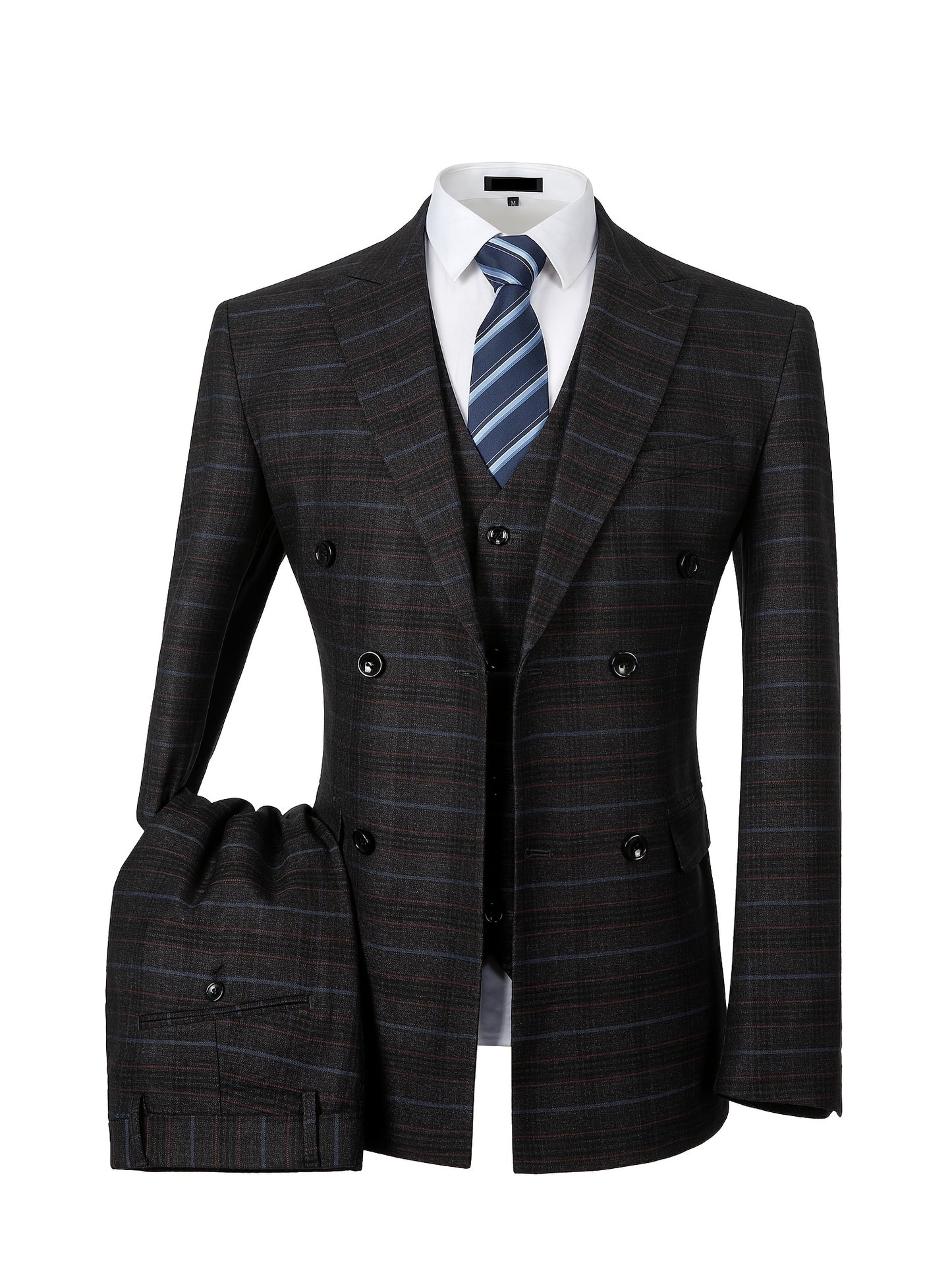 LYNERUN 3 Piece Suit Set Men Slim Fit Blazer Vest Pants
