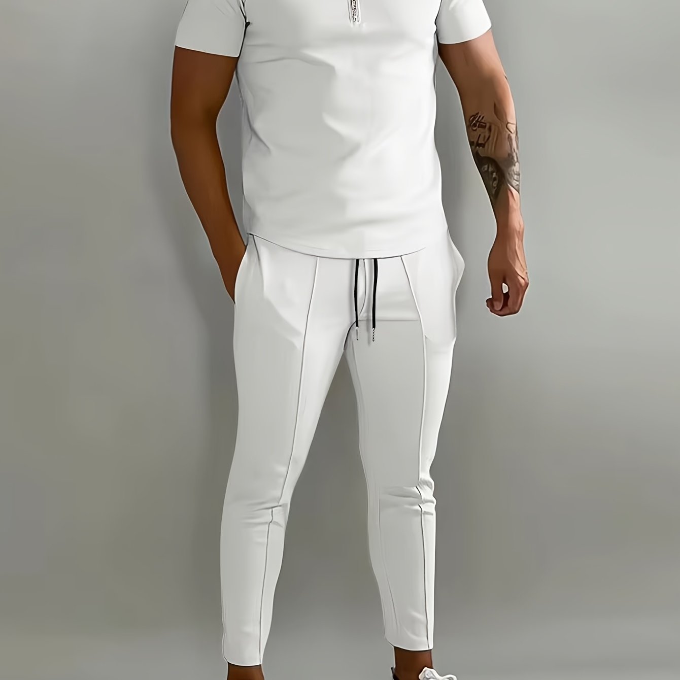 Men's Casual Polo Set With Zipper Polo And Pocket Pants