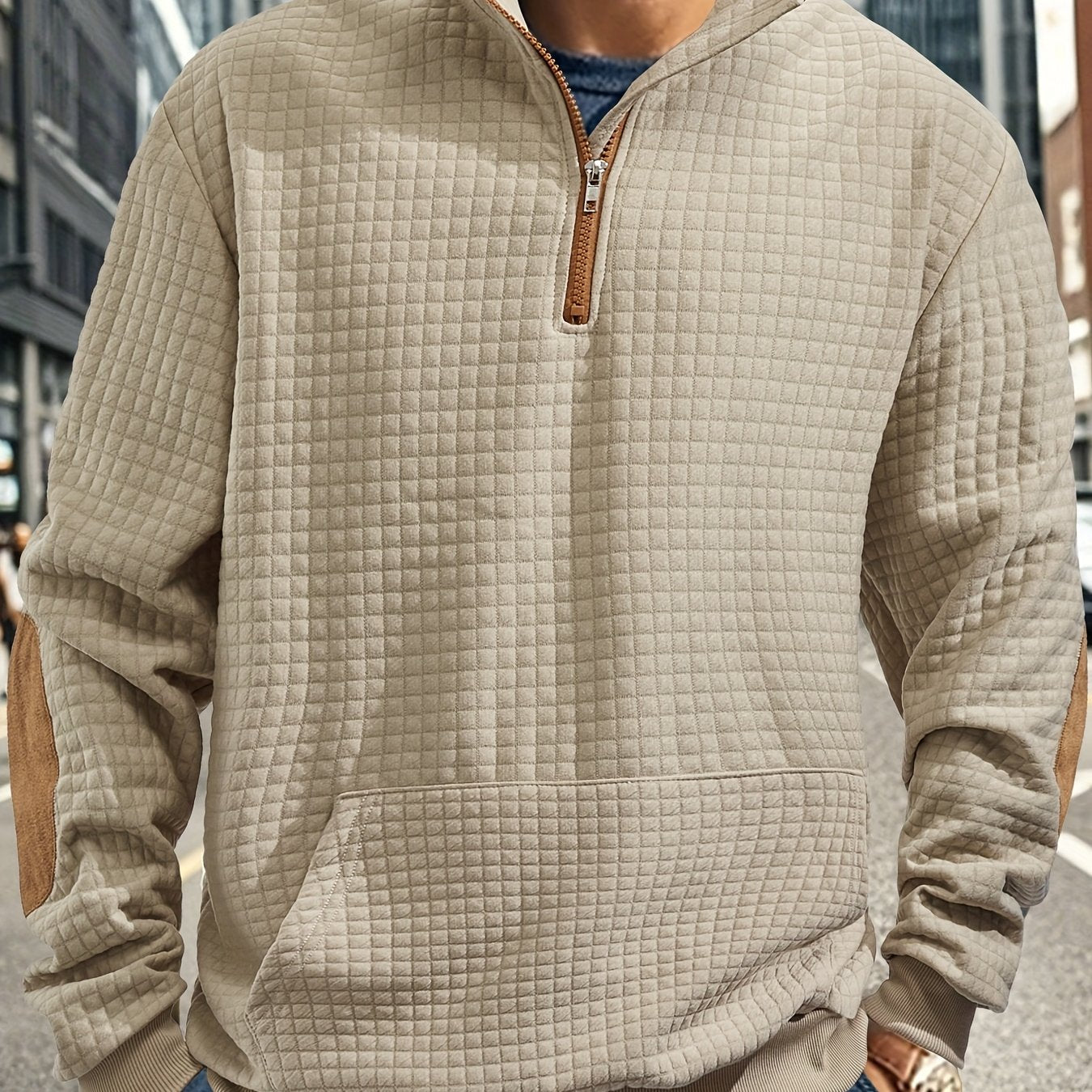 Men Casual Versatile Half Zip Quilted Sweatshirt Cozy