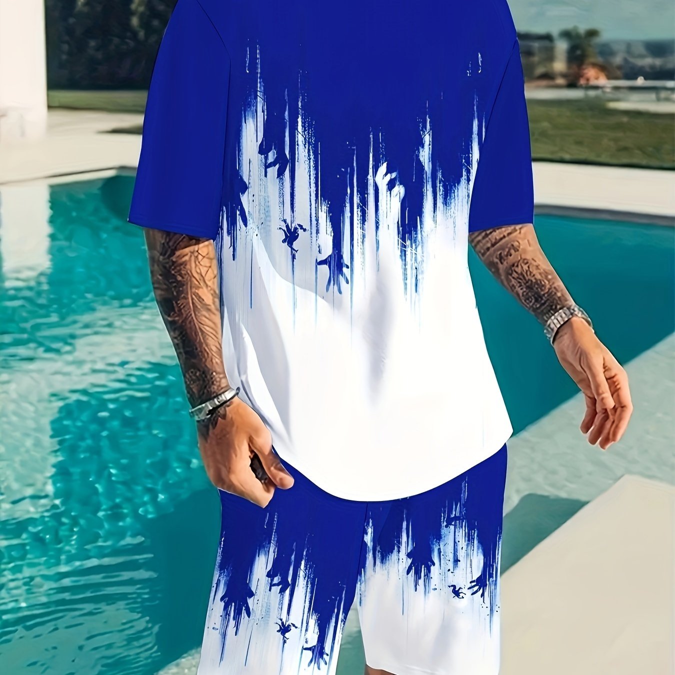 3D Pattern Print Men Two Piece Casual Tee And Shorts