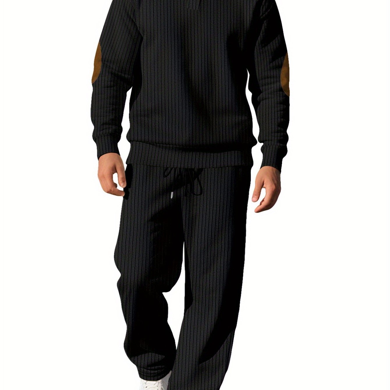 Men's Two Piece Casual Suit Stand Collar Jacquard Knit Set