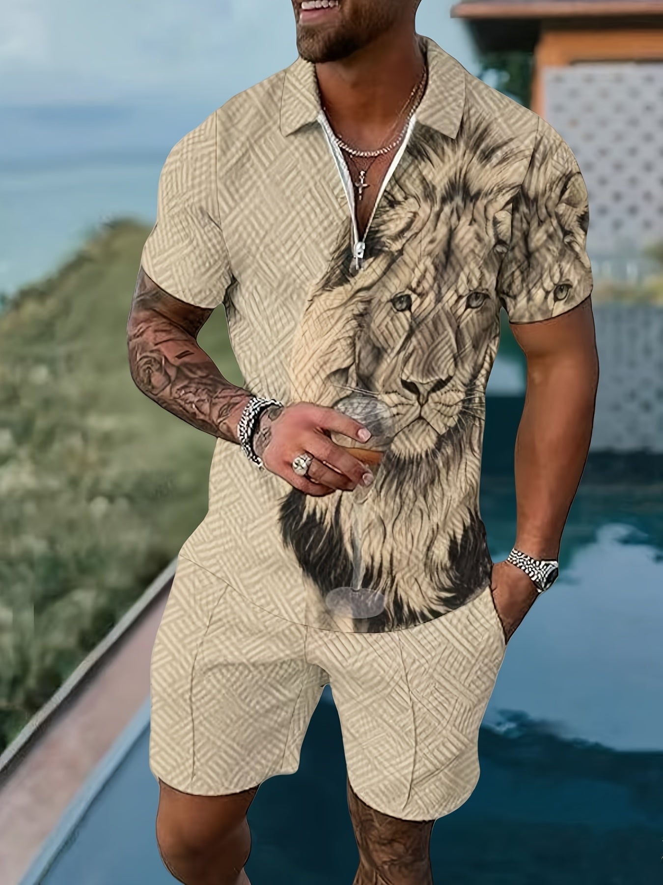 2Pc Men's Casual Sportswear Set 3D Printing T Shirt Shorts