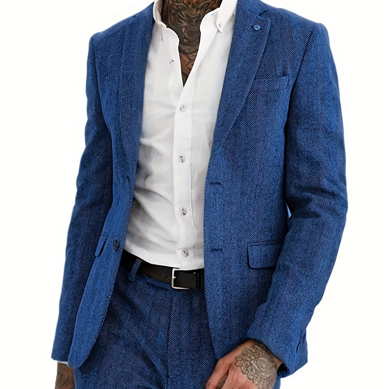 Men's Wool Blend Tweed Suit Herringbone Formal Wedding Event