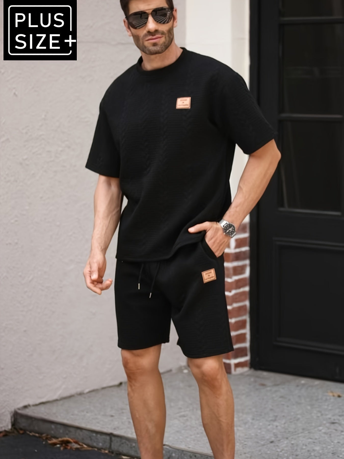 Mens Jacquard Two Piece Casual Set Breathable Homewear