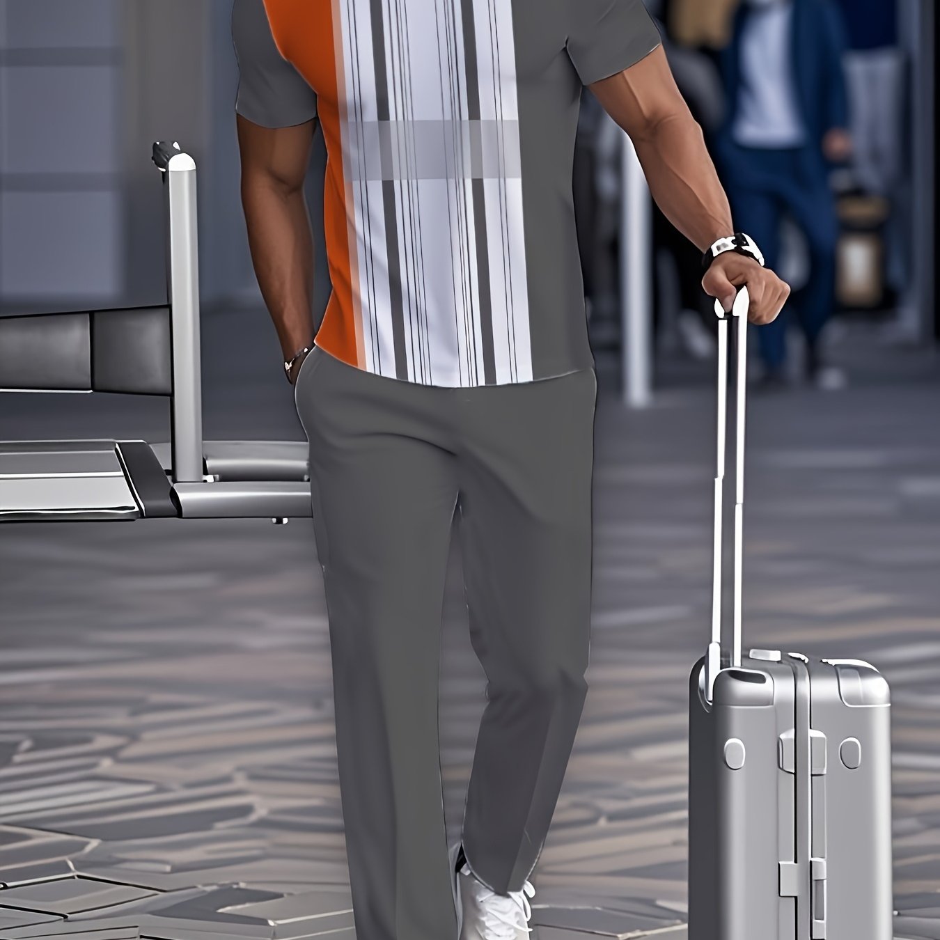 Geometric Pattern Men Leisure Wear Set European American