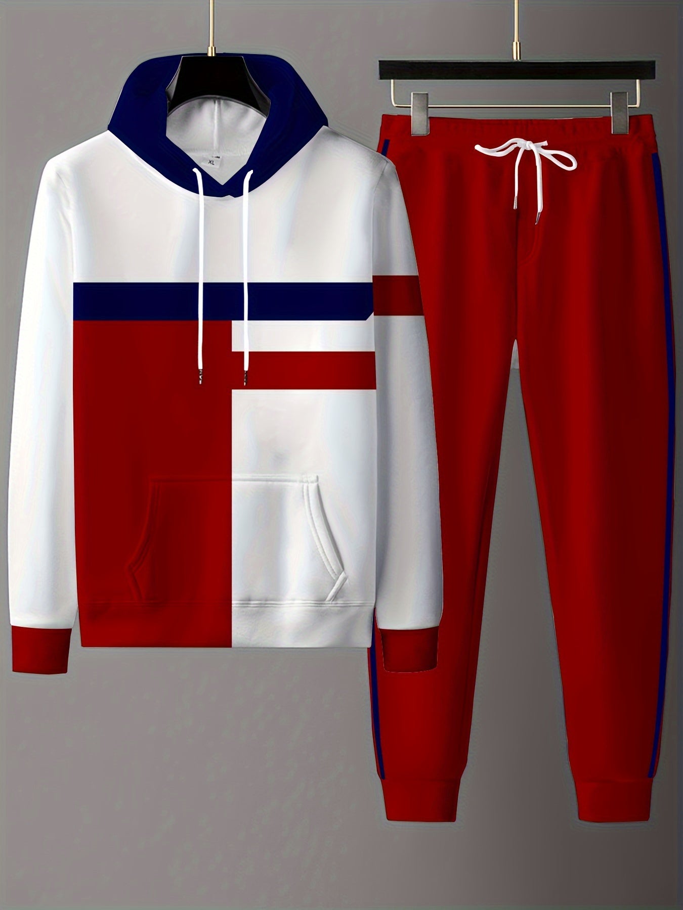 Mens Digital Print Hooded Tracksuit Set Polyester Outdoor