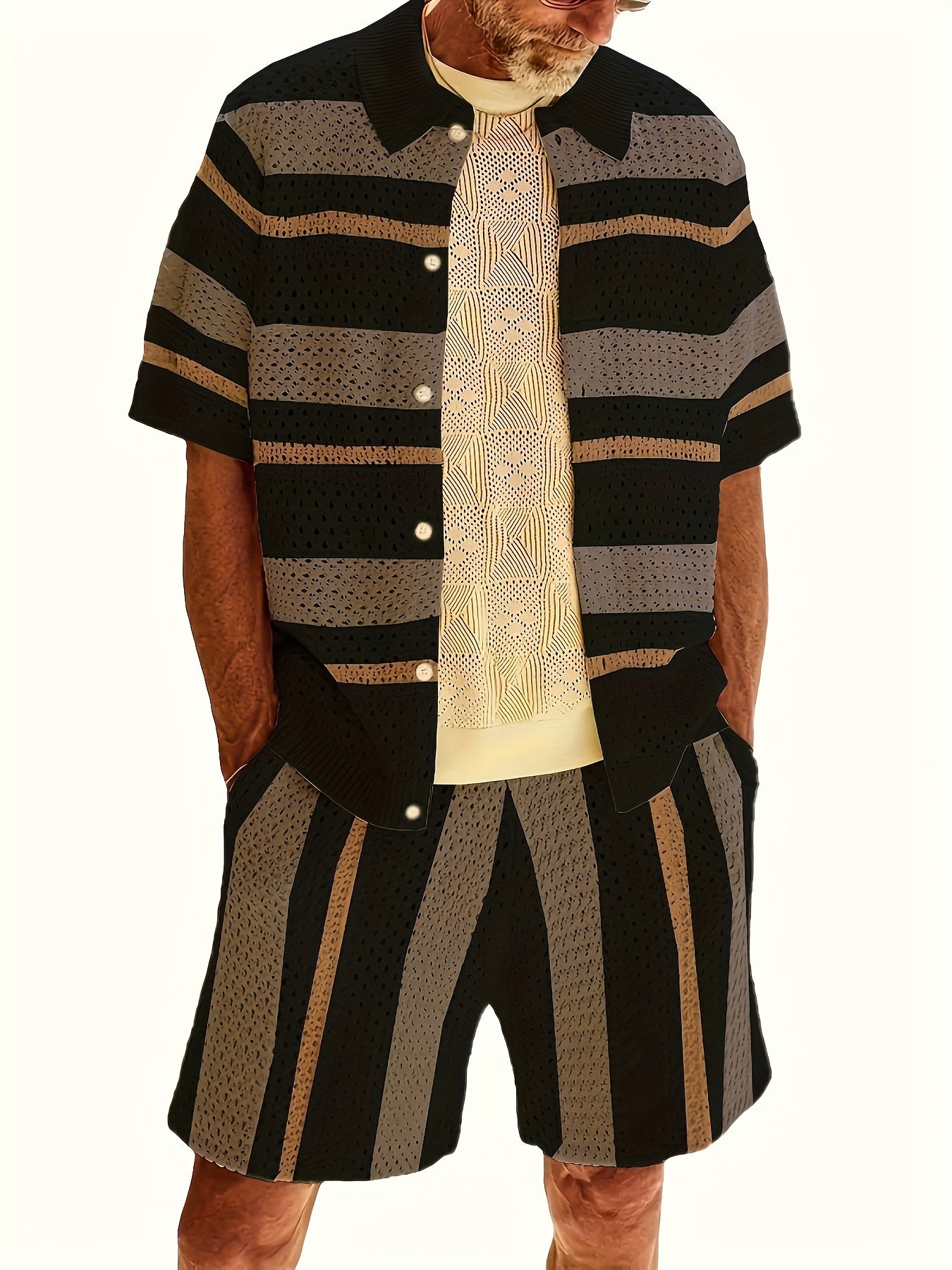 Mens Loose Gulda Suits With Stand Collar Pocket Detail