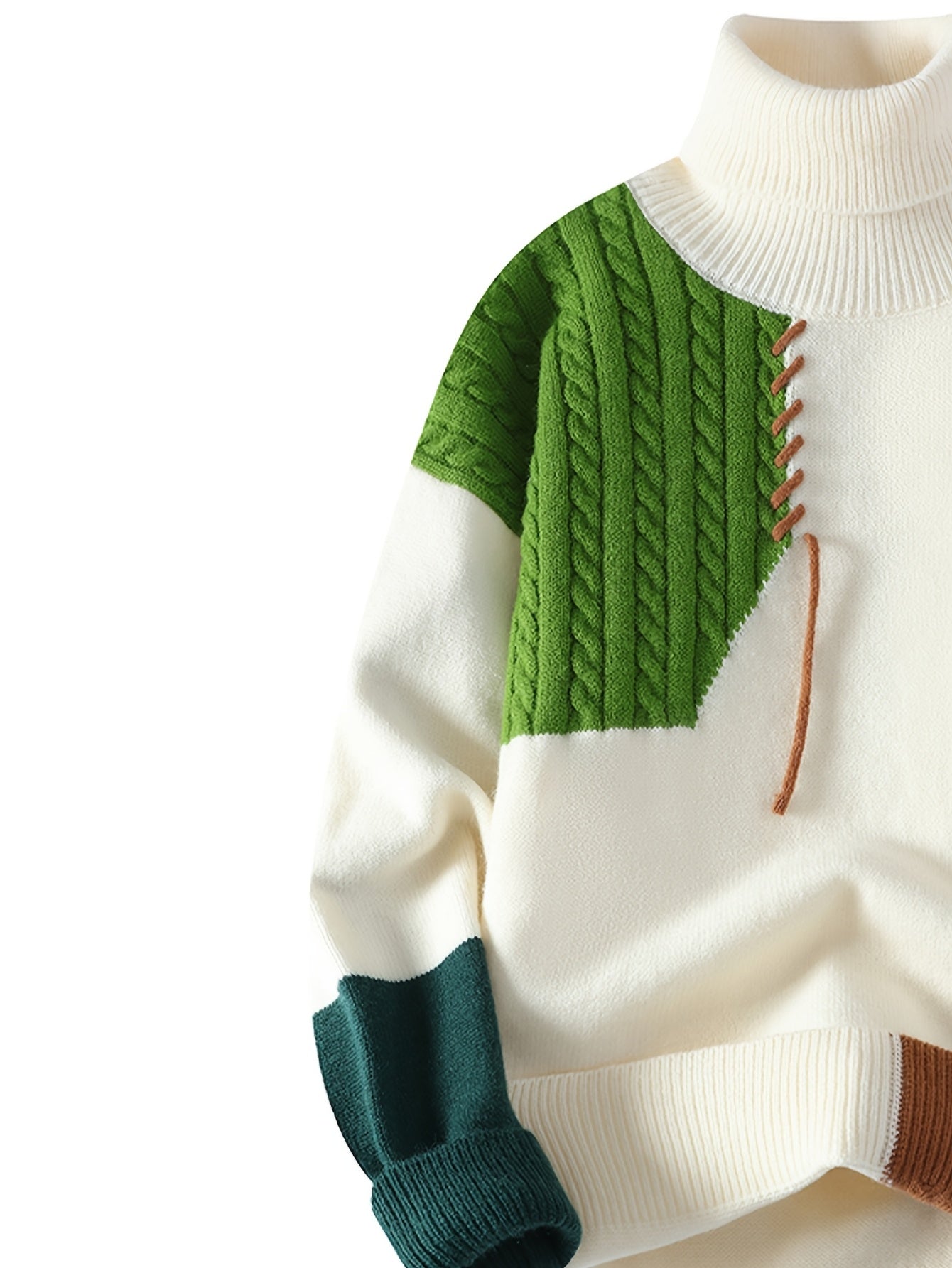 SENMEIGUO Mens Slim Fit Geometric Knit Pullover High Neck