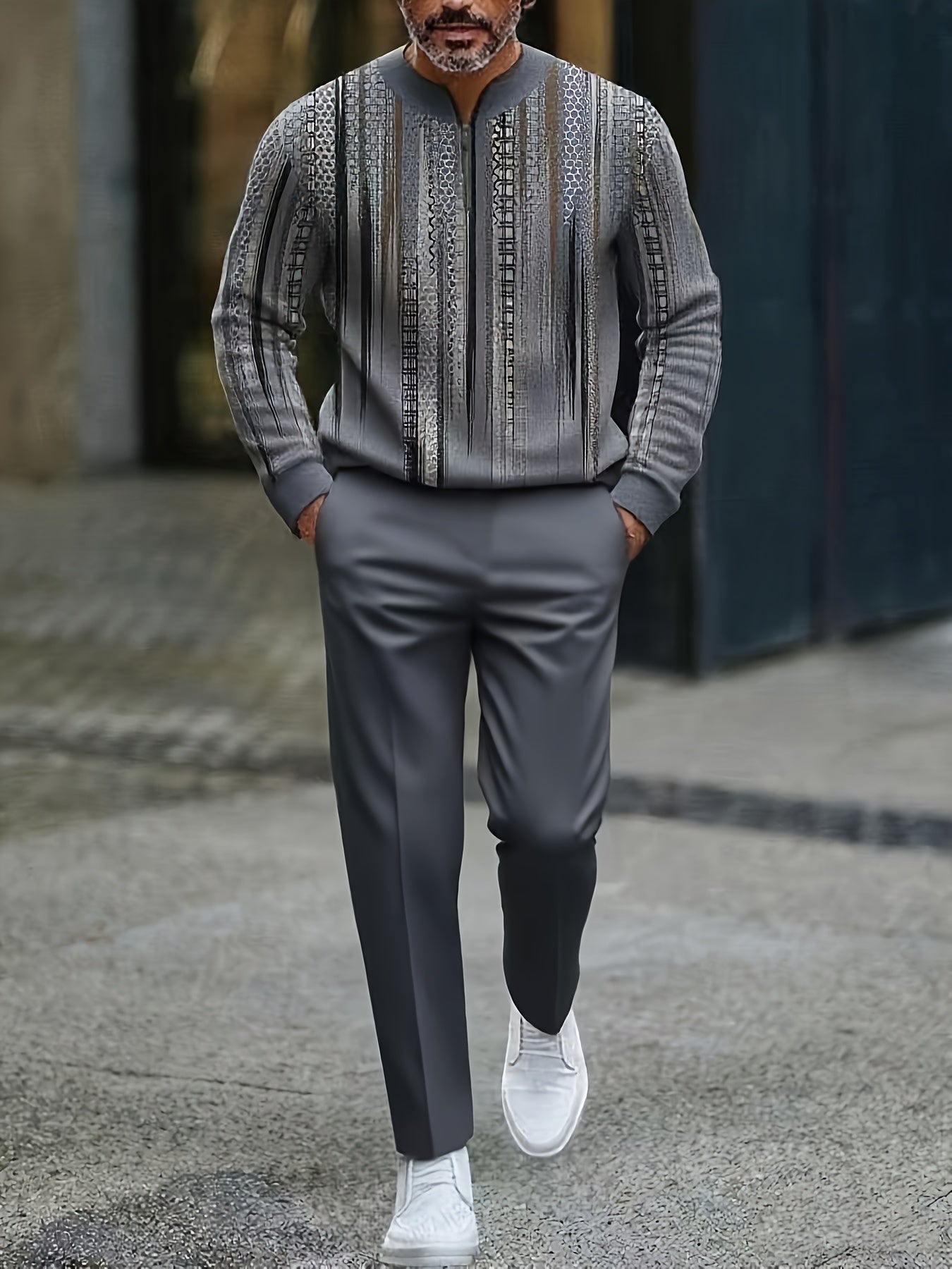 Mens 2 Pack Long Sleeve Sports Suit Set With 3D Pattern