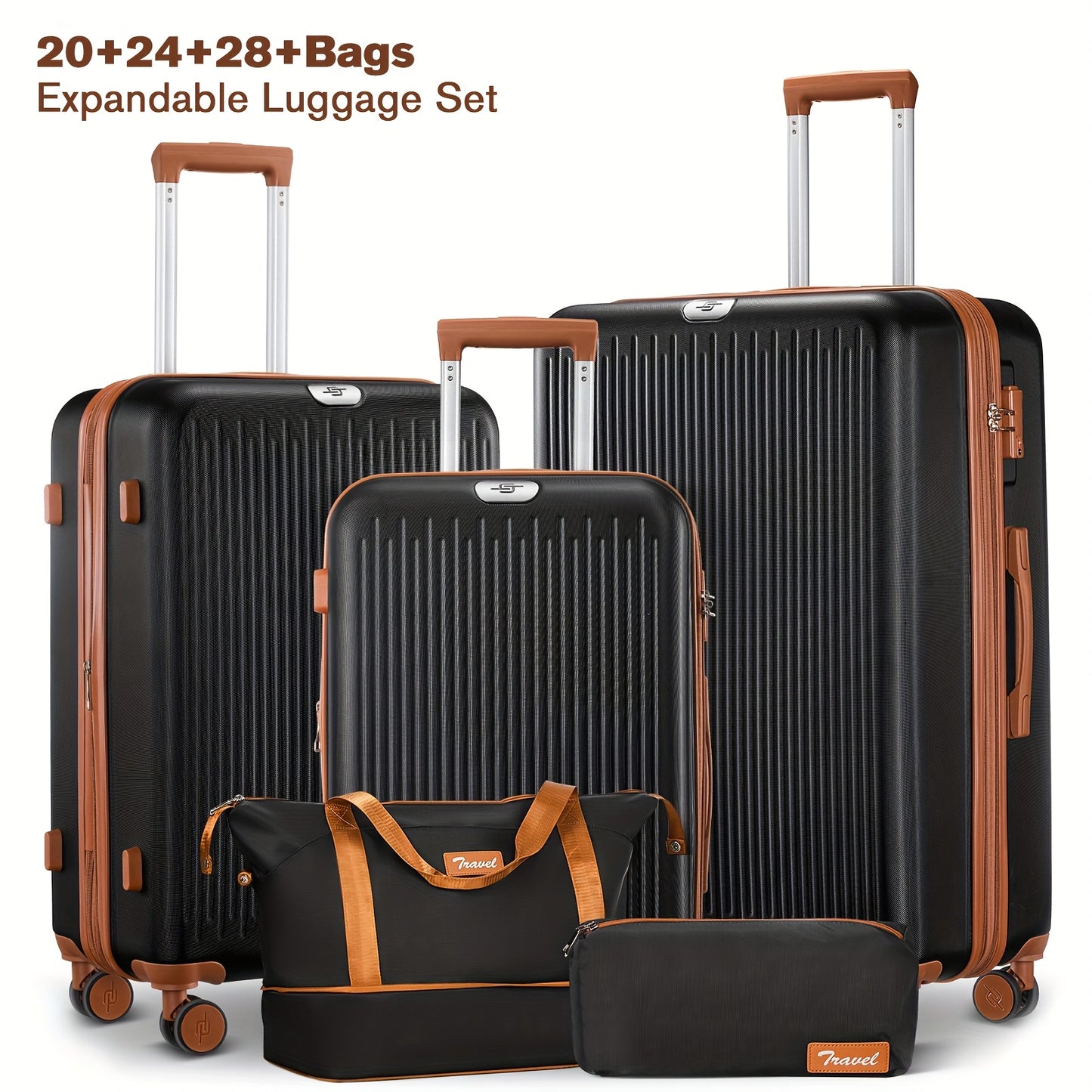 Sturdy Luggage Set With Expandable Duffle And Cosmetic Case