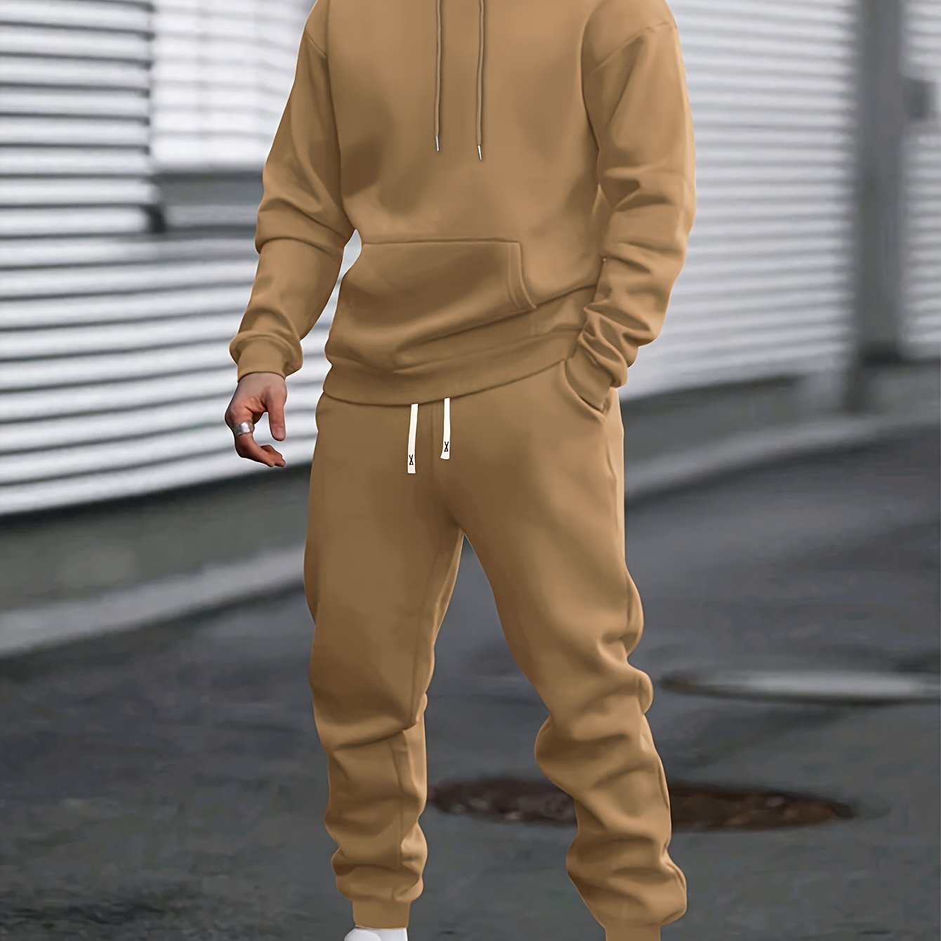 Men's Sports Hooded Sweatshirt Sweatpants Set Polyester