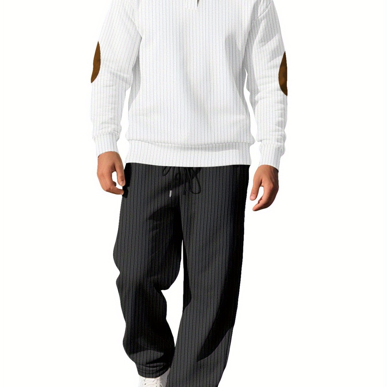 Men's Two Piece Casual Suit Stand Collar Jacquard Knit Set