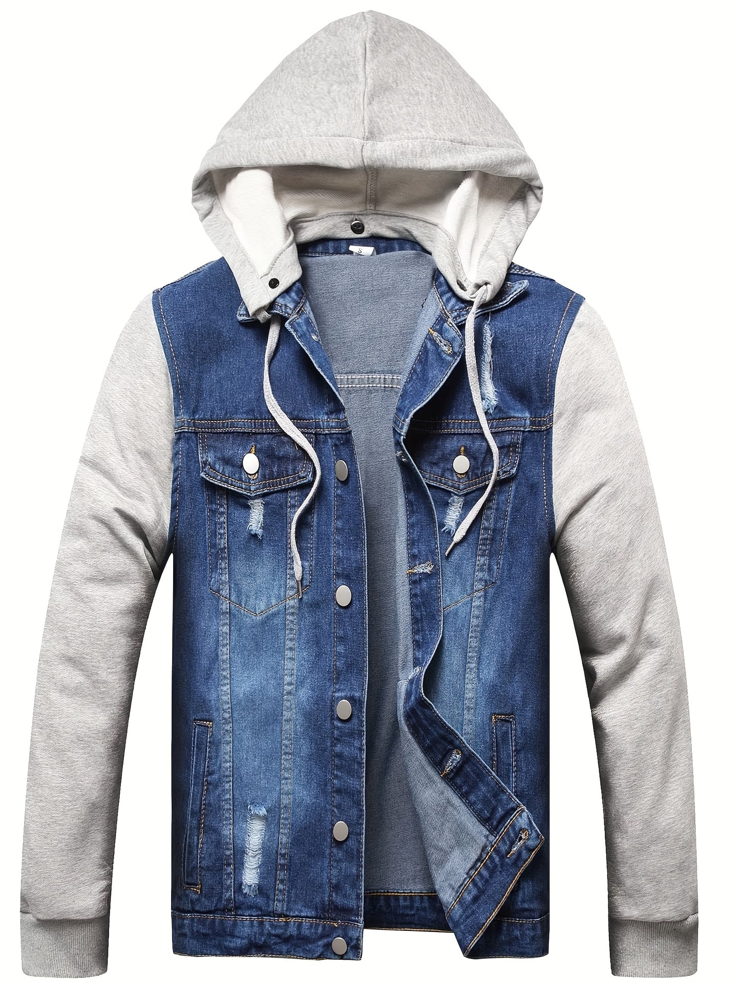 LZLER Hooded Denim Jacket For Men Casual Slim Fit Style