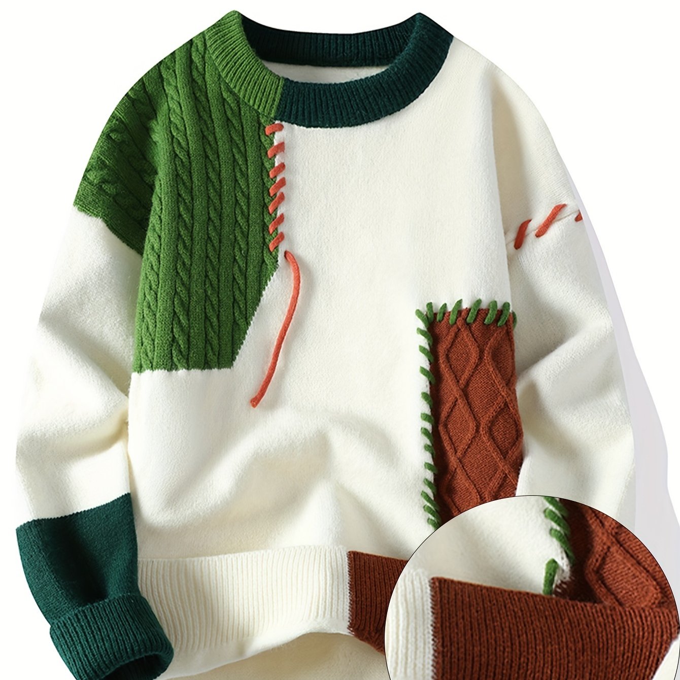 SENMEIGUO Men Color Block Long Sleeve Knit Sweater Casual