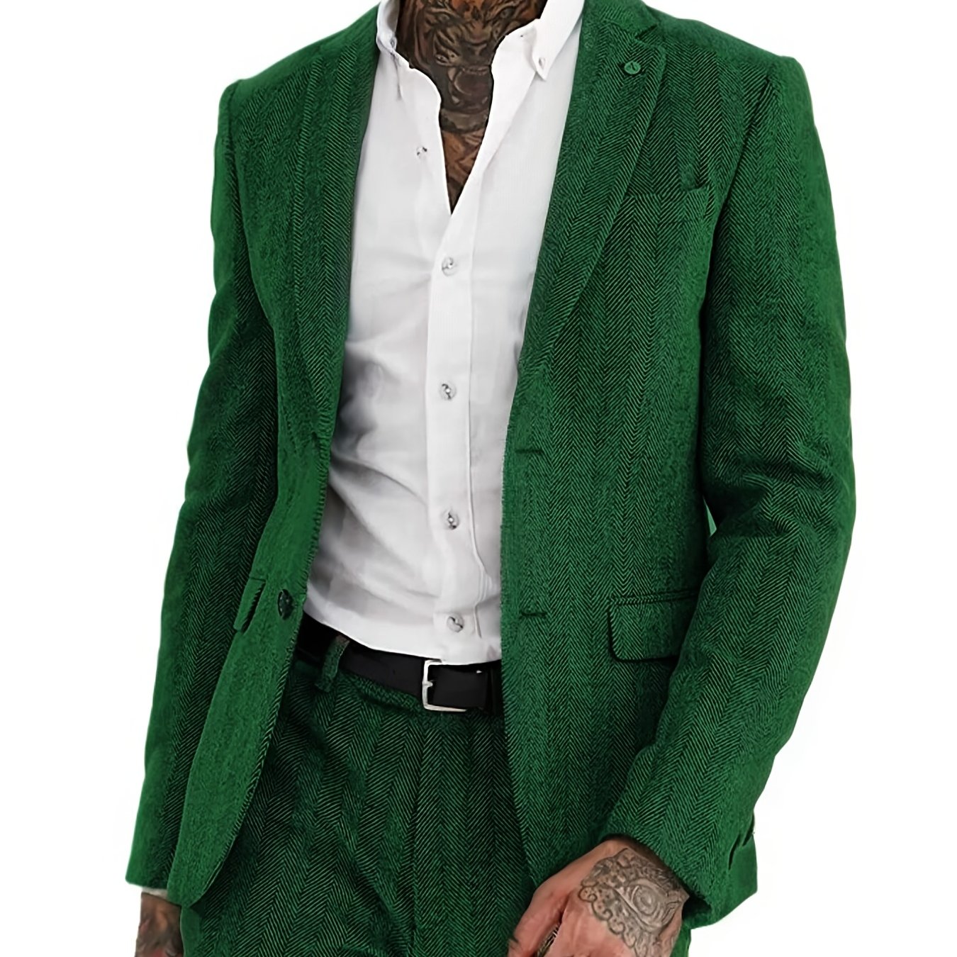 Men's Wool Blend Tweed Suit Herringbone Formal Wedding Event