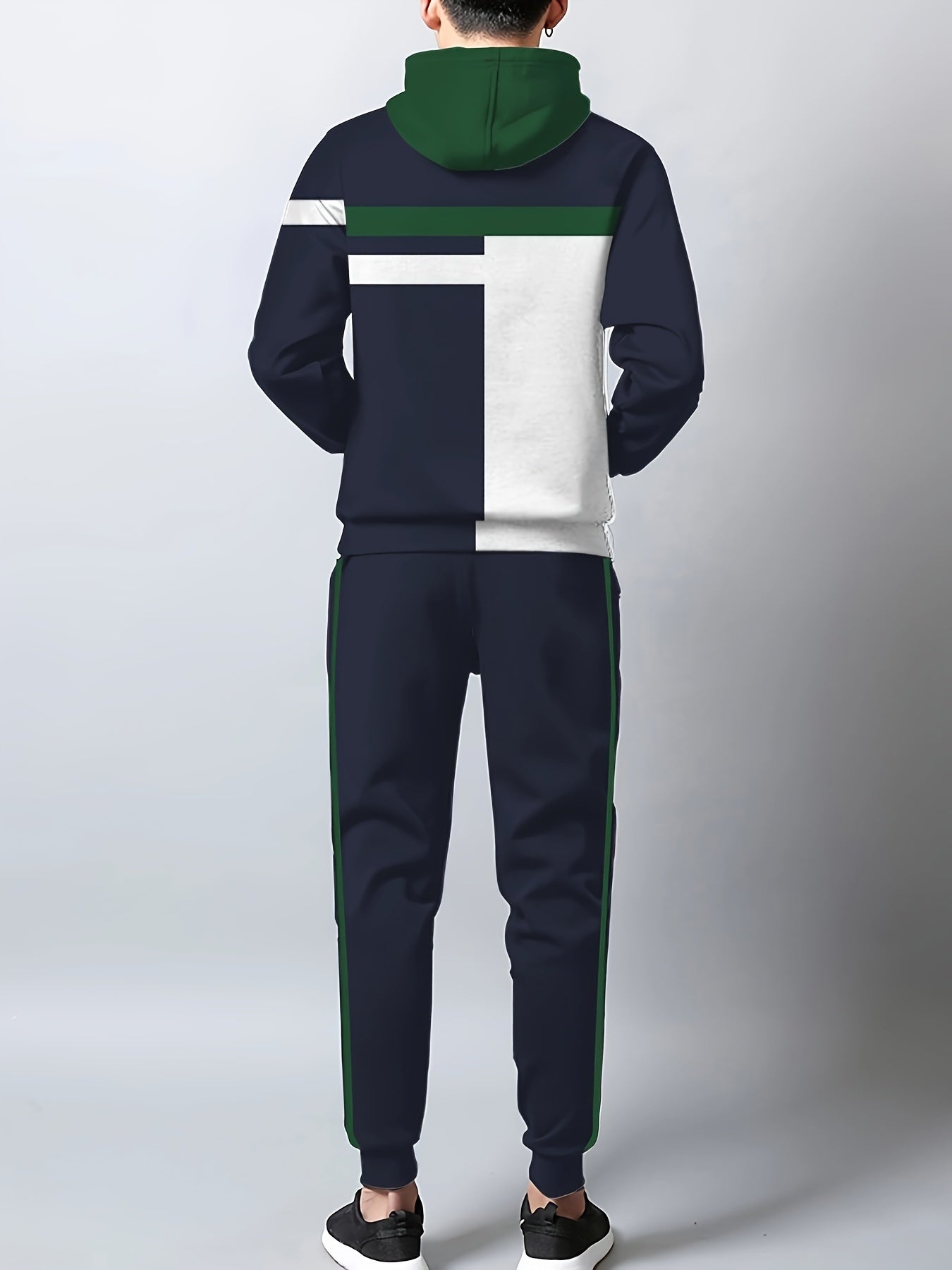 Mens Striped Digital Print Hooded Tracksuit Set For Spring