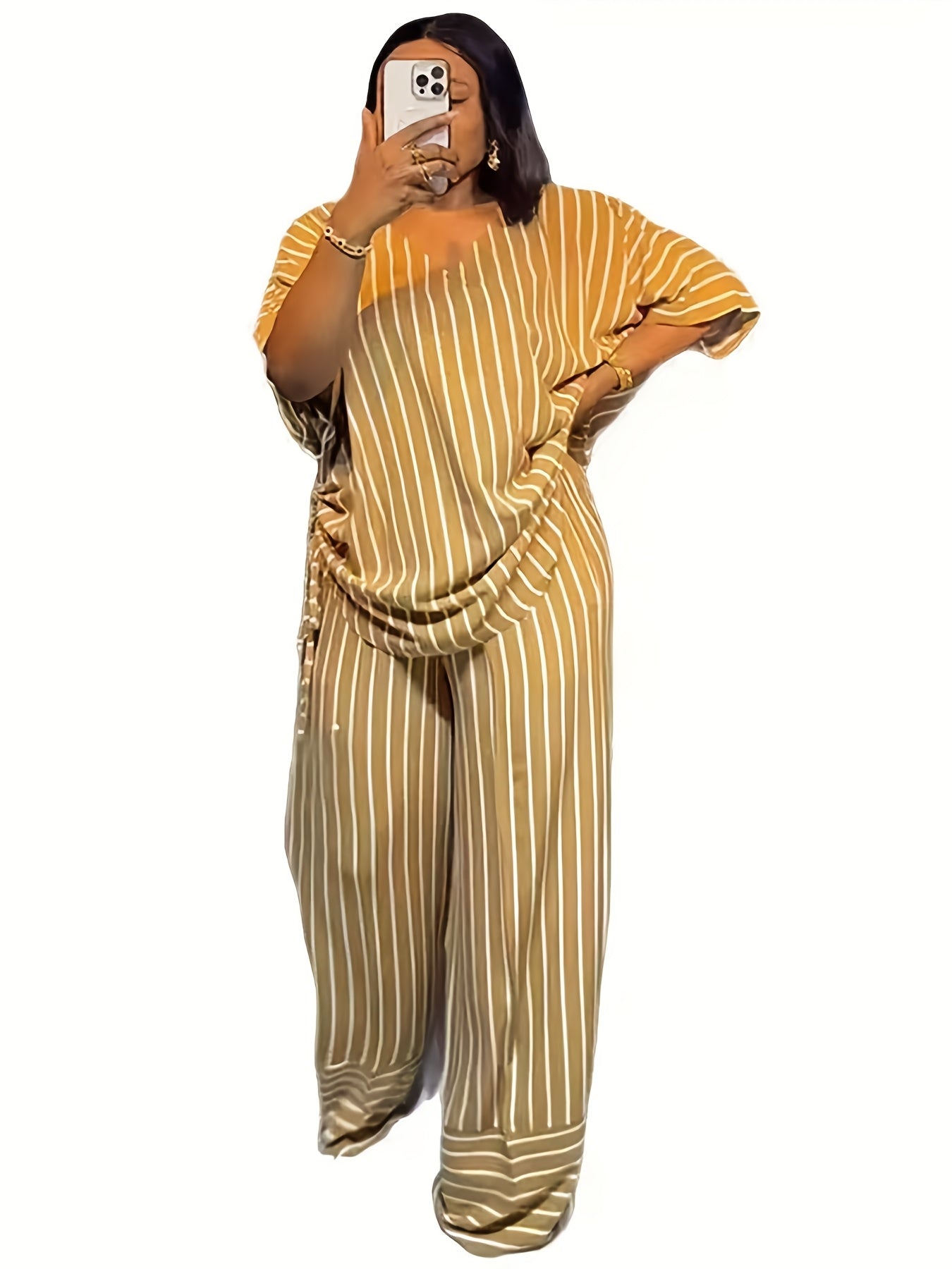 LAFOLIE Casual Striped Polyester Two Piece Set With Pockets